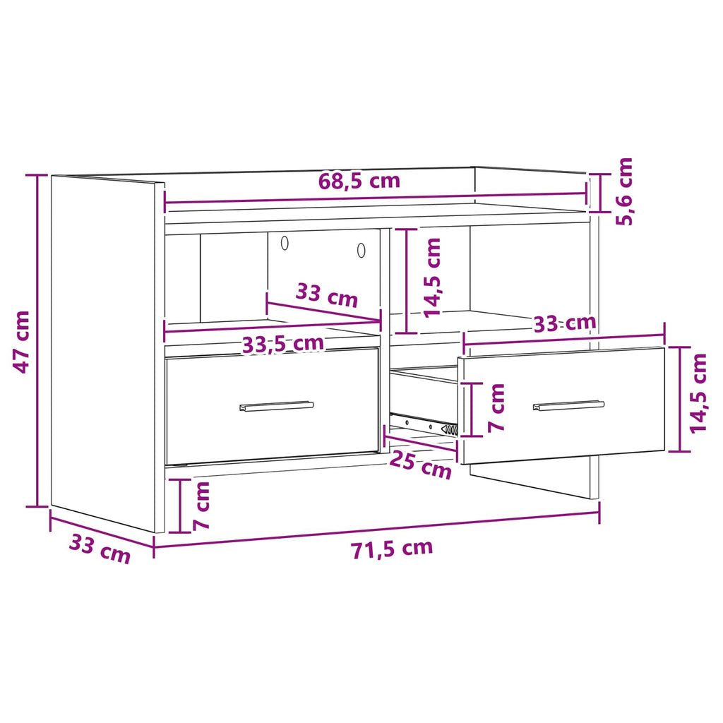 vidaXL Szafka pod telewizor 71,5 x 33 x 47 cm Czarny dąb