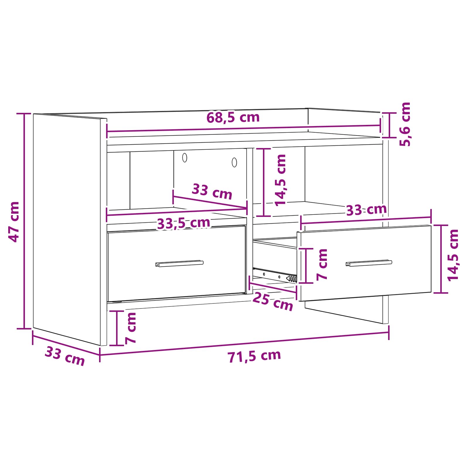 vidaXL Szafka pod telewizor 71,5 x 33 x 47 cm Dąb wędzony
