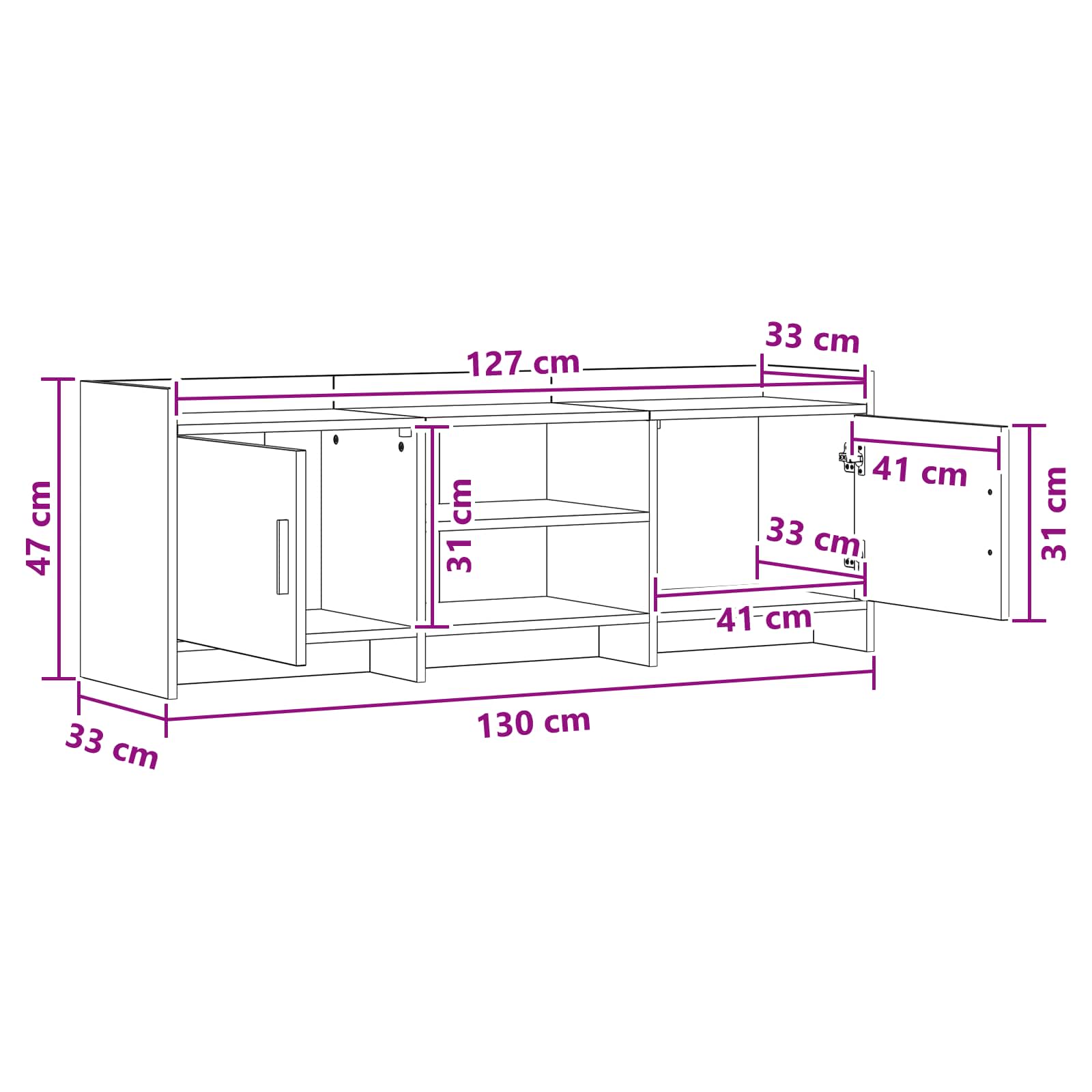 vidaXL Szafka pod telewizor 130 x 33 x 47 cm dąb Sonoma