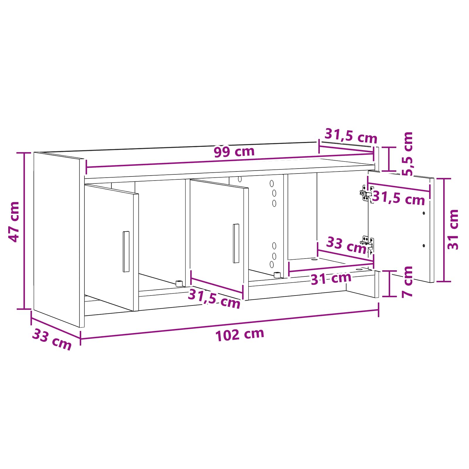 vidaXL Szafka pod telewizor 102 x 33 x 47 cm Szary Sonoma