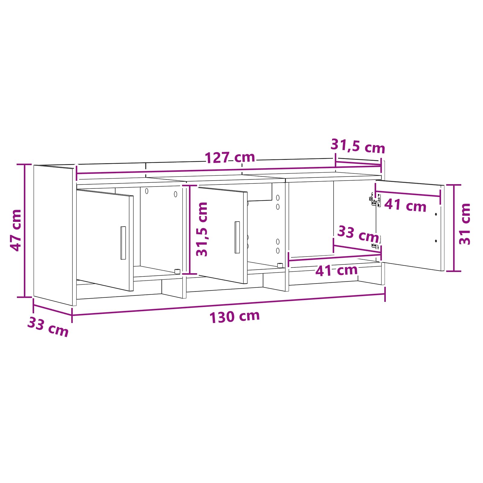 vidaXL Szafka pod telewizor 130 x 33 x 47 cm Betonowy szary