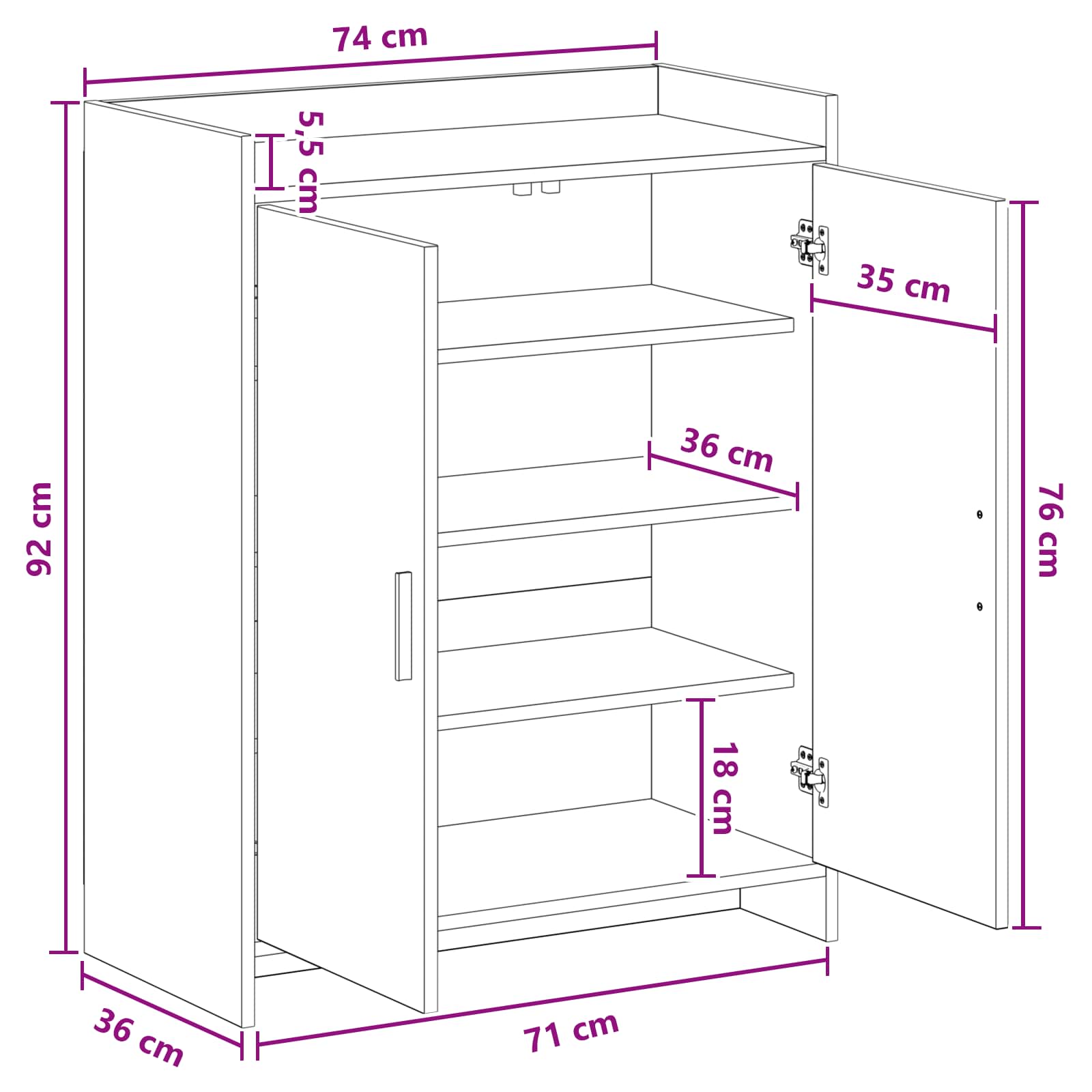 vidaXL Szafka na buty Czarny dąb 73,5 x 36 x 92 cm Drewno inżynieryjne