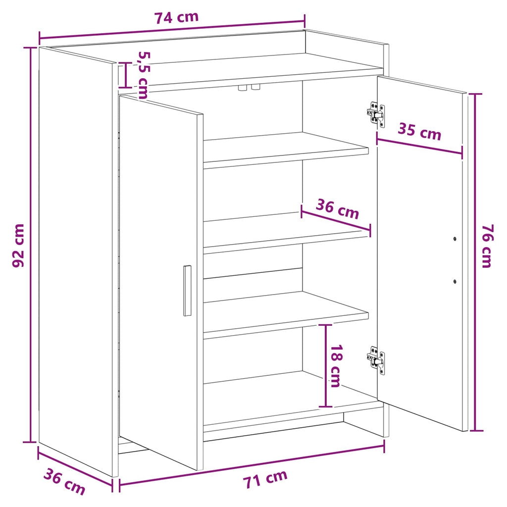 vidaXL Szafka na buty 73,5 x 36 x 92 cm Drewno inżynieryjne