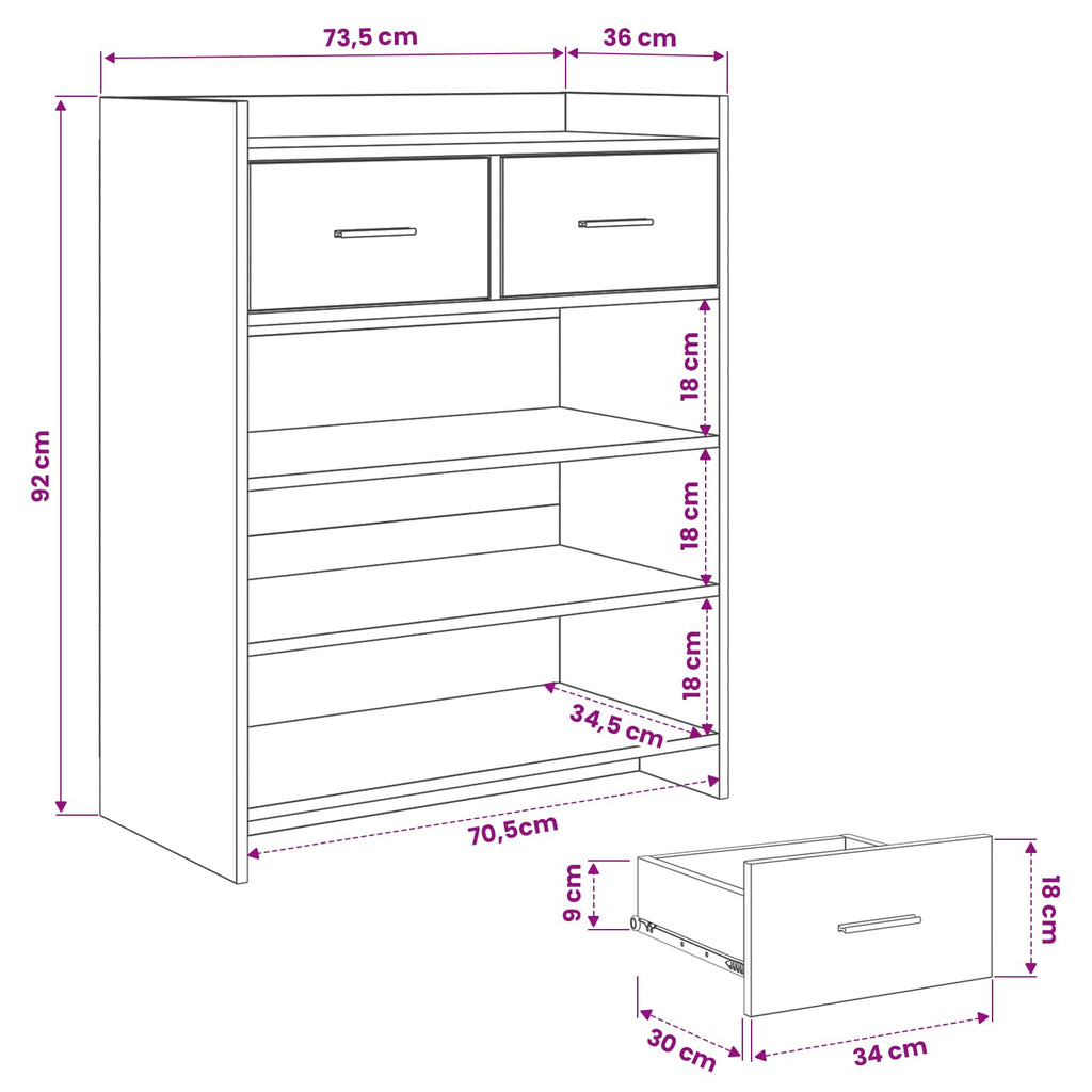 vidaXL Szafka na buty Biały 73,5 x 36 x 92 cm Drewno inżynieryjne