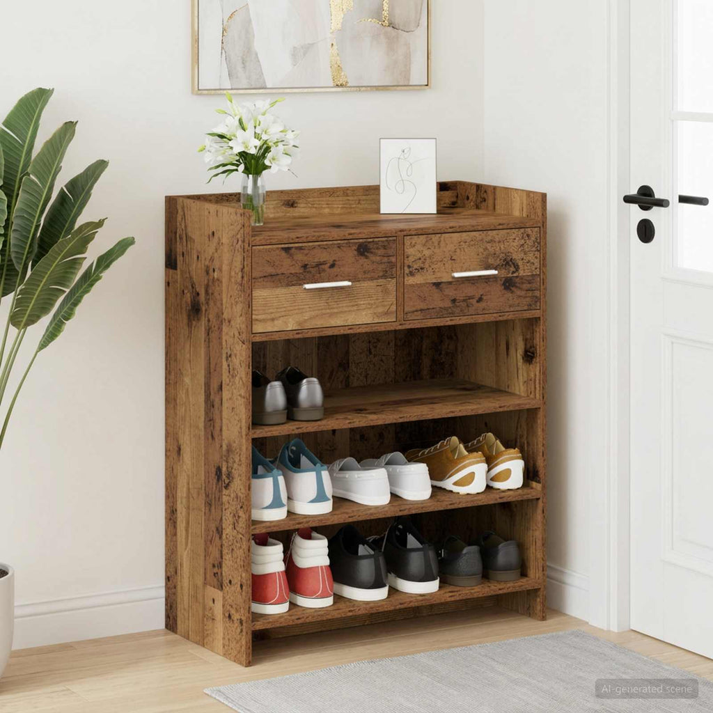 vidaXL Szafka na buty z szufladą Stare drewno 73,5 x 36 x 92 cm