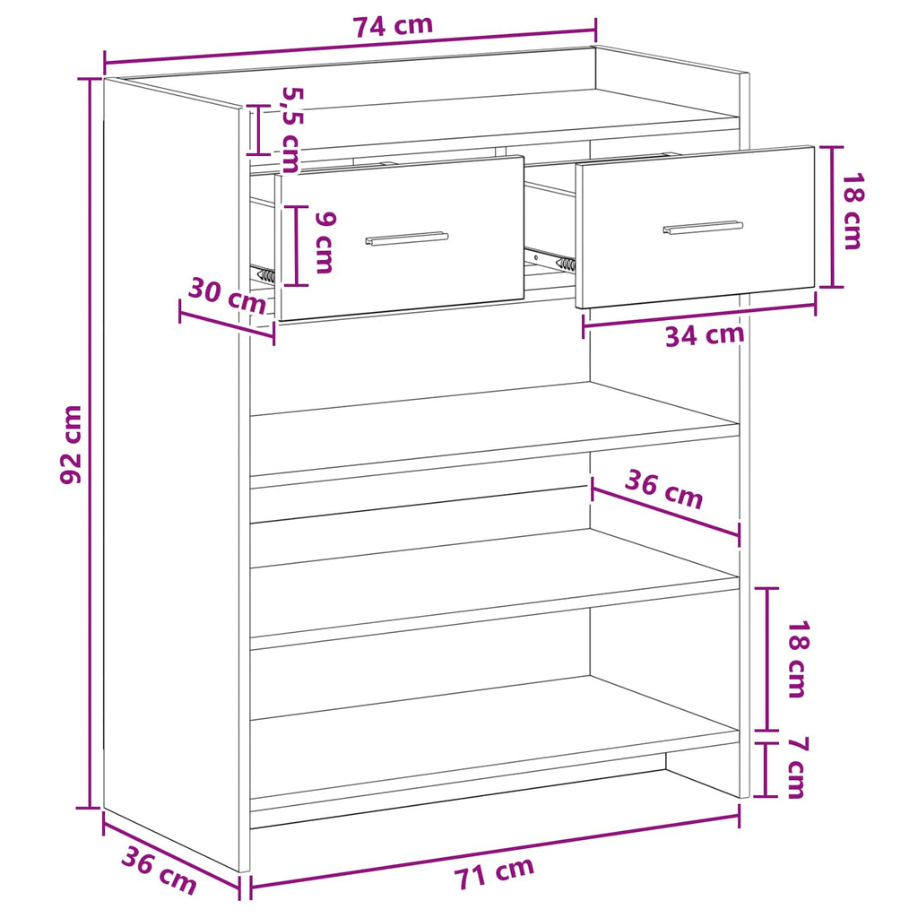 vidaXL Szafka na buty z szufladą Stare drewno 73,5 x 36 x 92 cm
