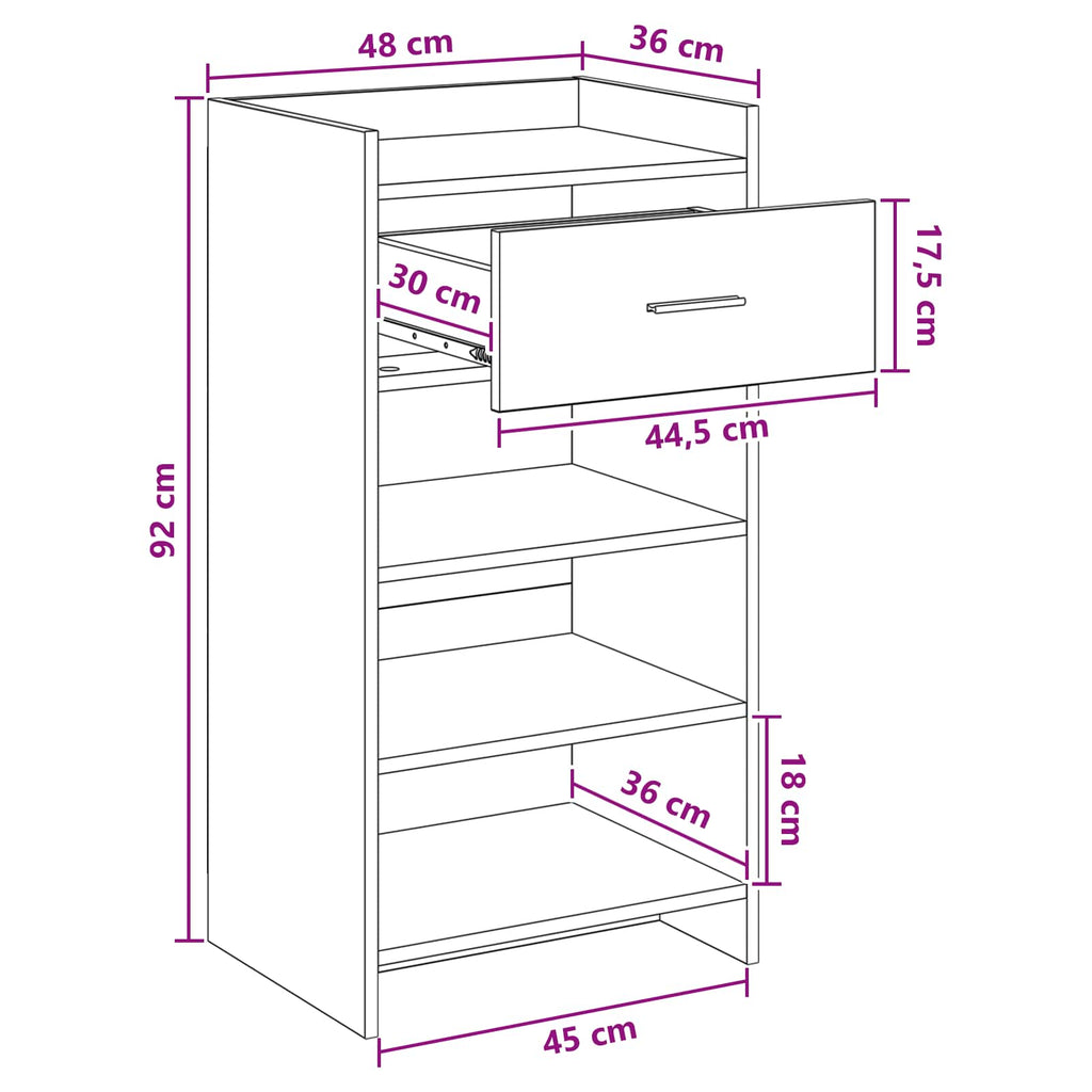 vidaXL Szafka na buty z szufladą Betonowy szary 48 x 36 x 92 cm