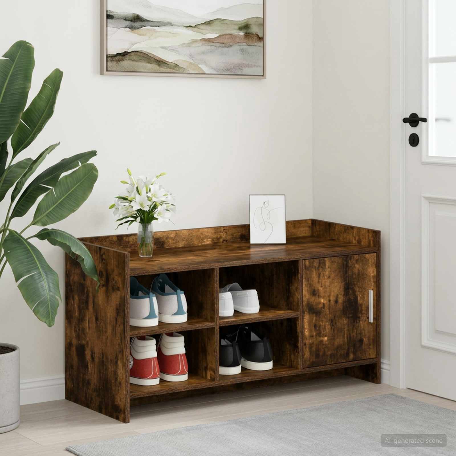 vidaXL Szafka na buty z przechowywaniem Dąb wędzony 100 x 39,5 x 51 cm