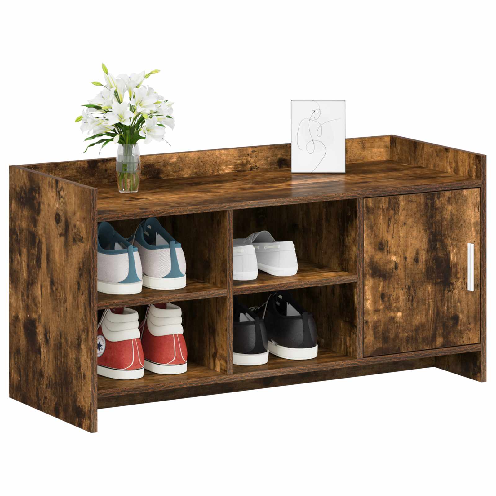 vidaXL Szafka na buty z przechowywaniem Dąb wędzony 100 x 39,5 x 51 cm
