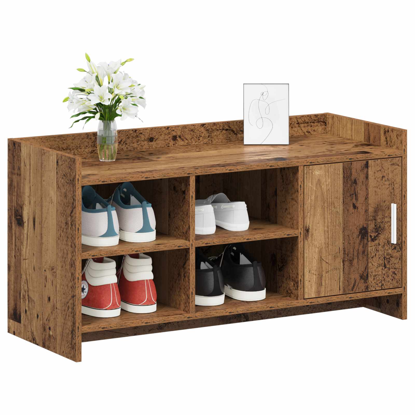 vidaXL Szafka na buty z drzwiami Stare drewno 100 x 39,5 x 51 cm