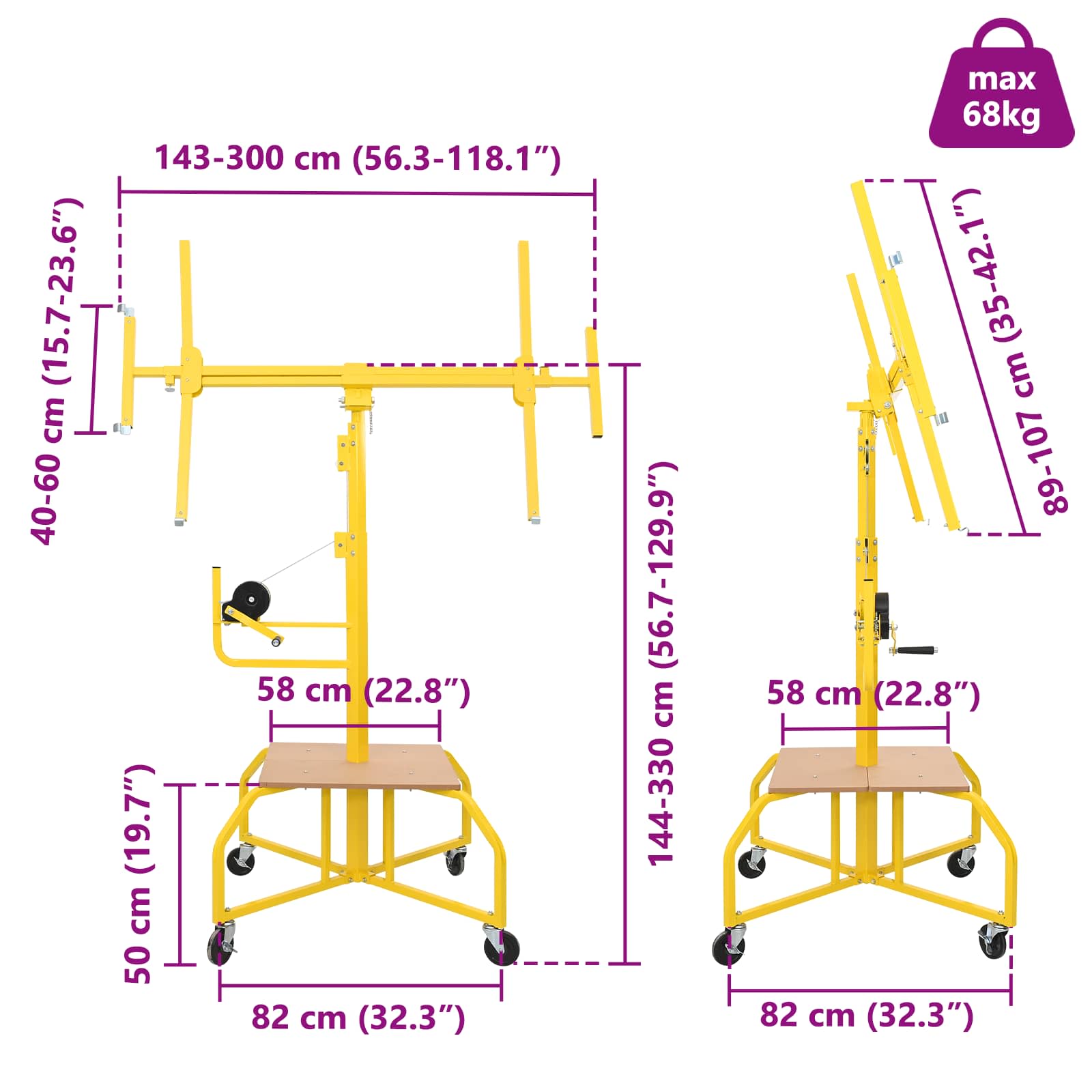 vidaXL Podnośnik do płyt gipsowych Żółty 300 x 107 x 330 cm Stal