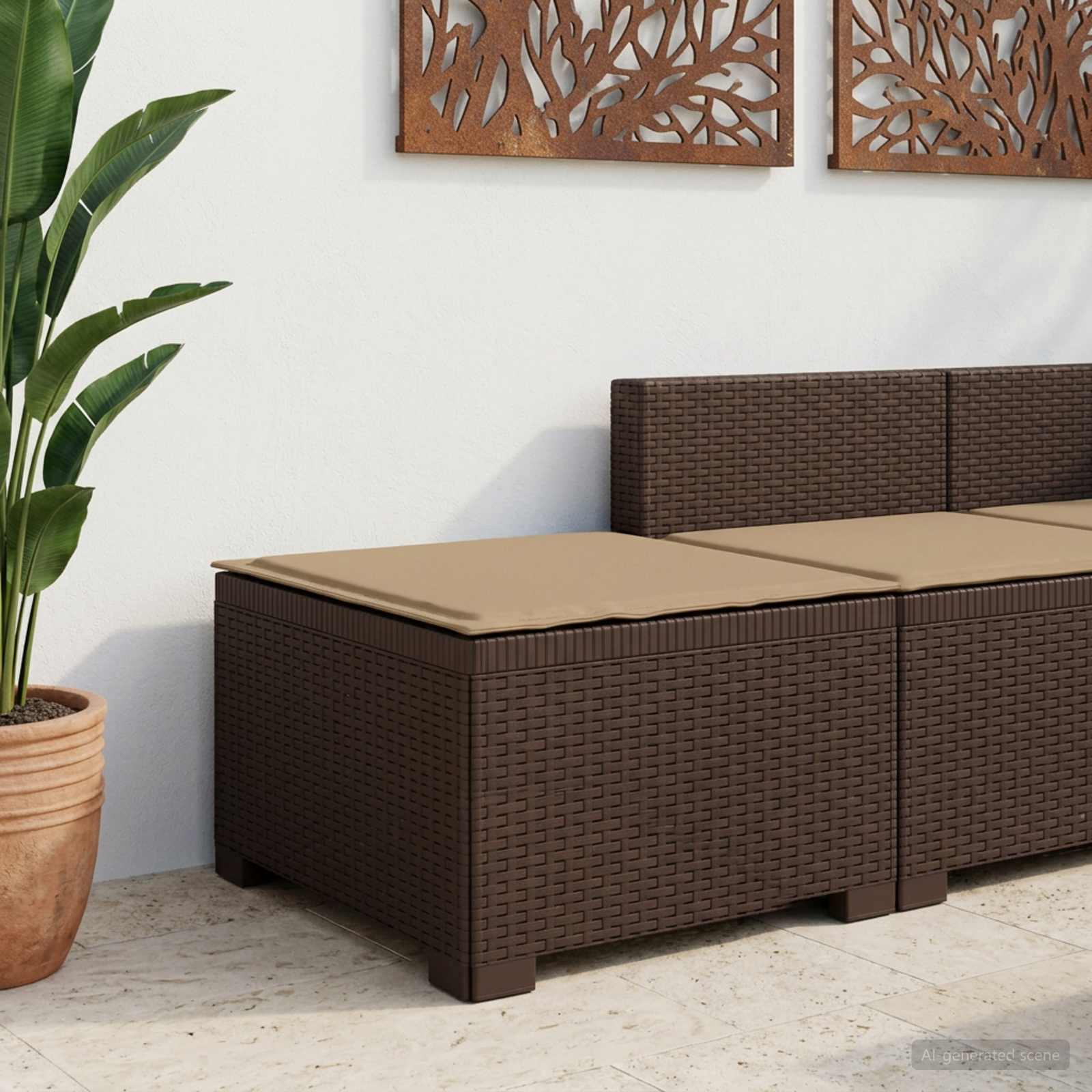 vidaXL Sofa Ogrodowa 1-osobowa z Poduszką w Wyglądzie Rattanowym PP