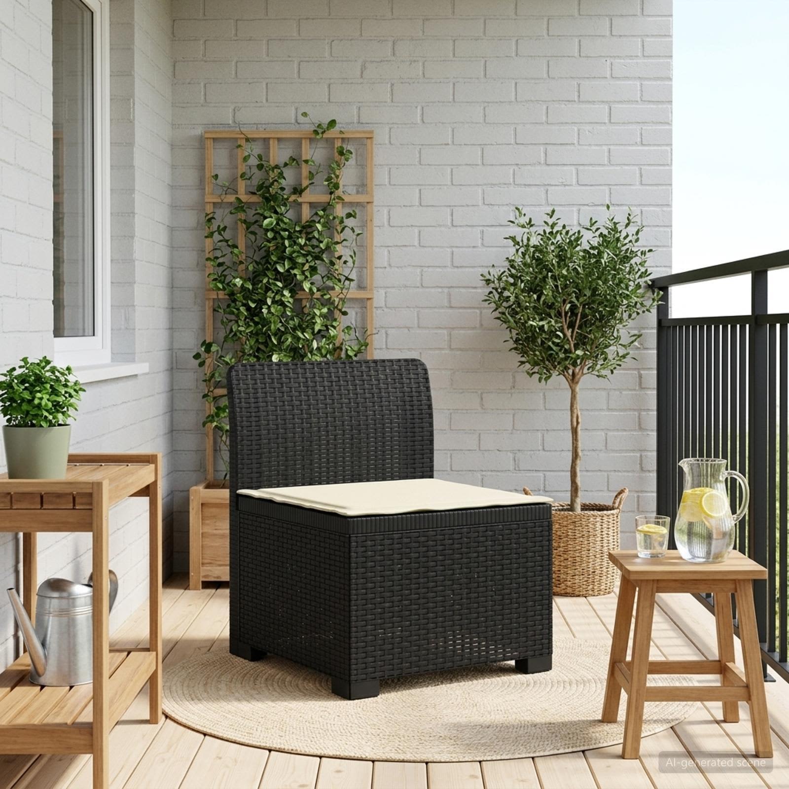 vidaXL Sofa Ogrodowa 1-osobowa z Poduszką w Wyglądzie Rattanowym PP
