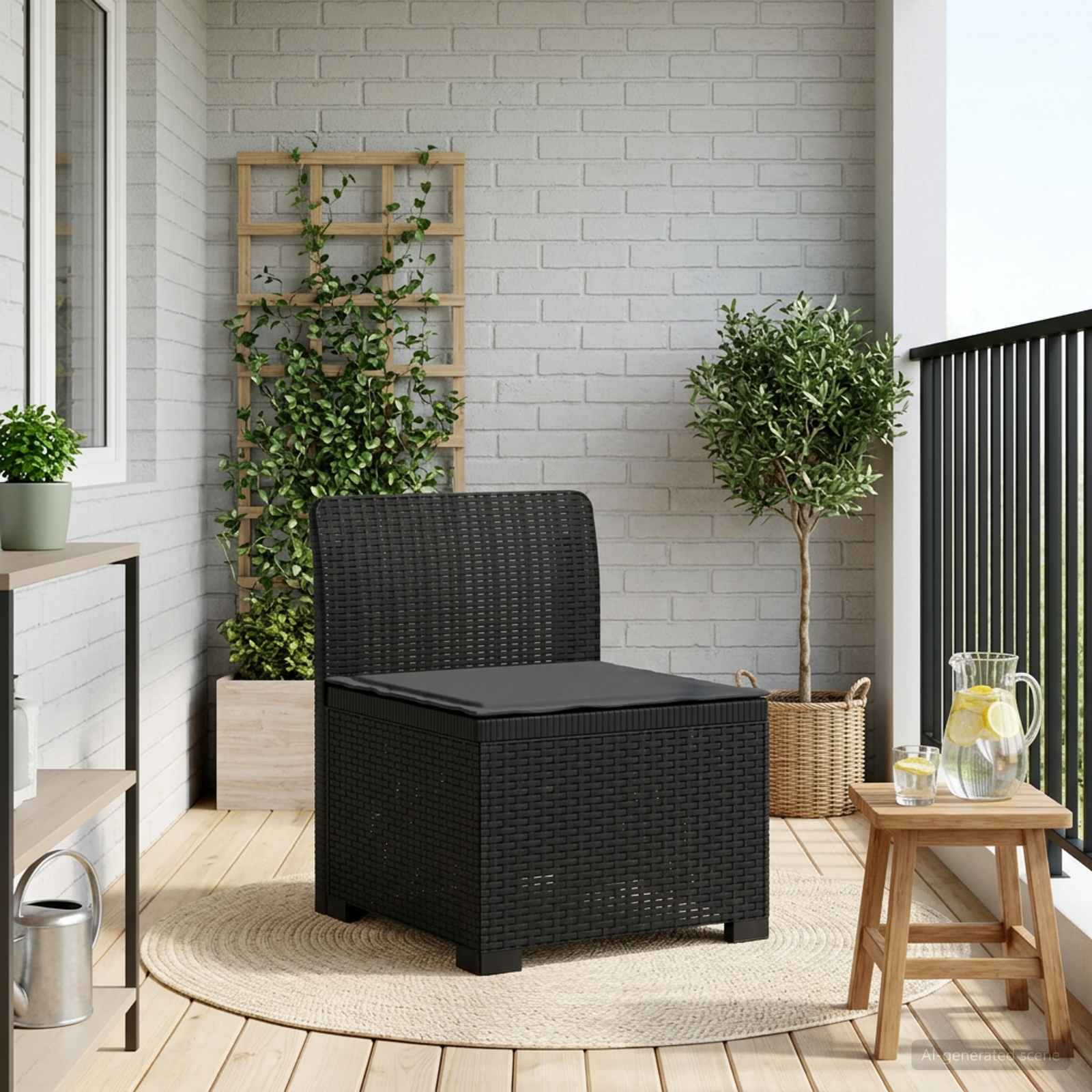 vidaXL Sofa Ogrodowa 1-osobowa z Poduszką w Wyglądzie Rattanowym PP