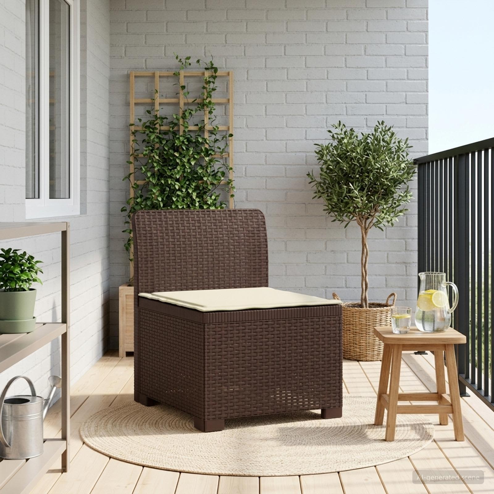 vidaXL Sofa Ogrodowa 1-osobowa z Poduszką w Wyglądzie Rattanowym PP