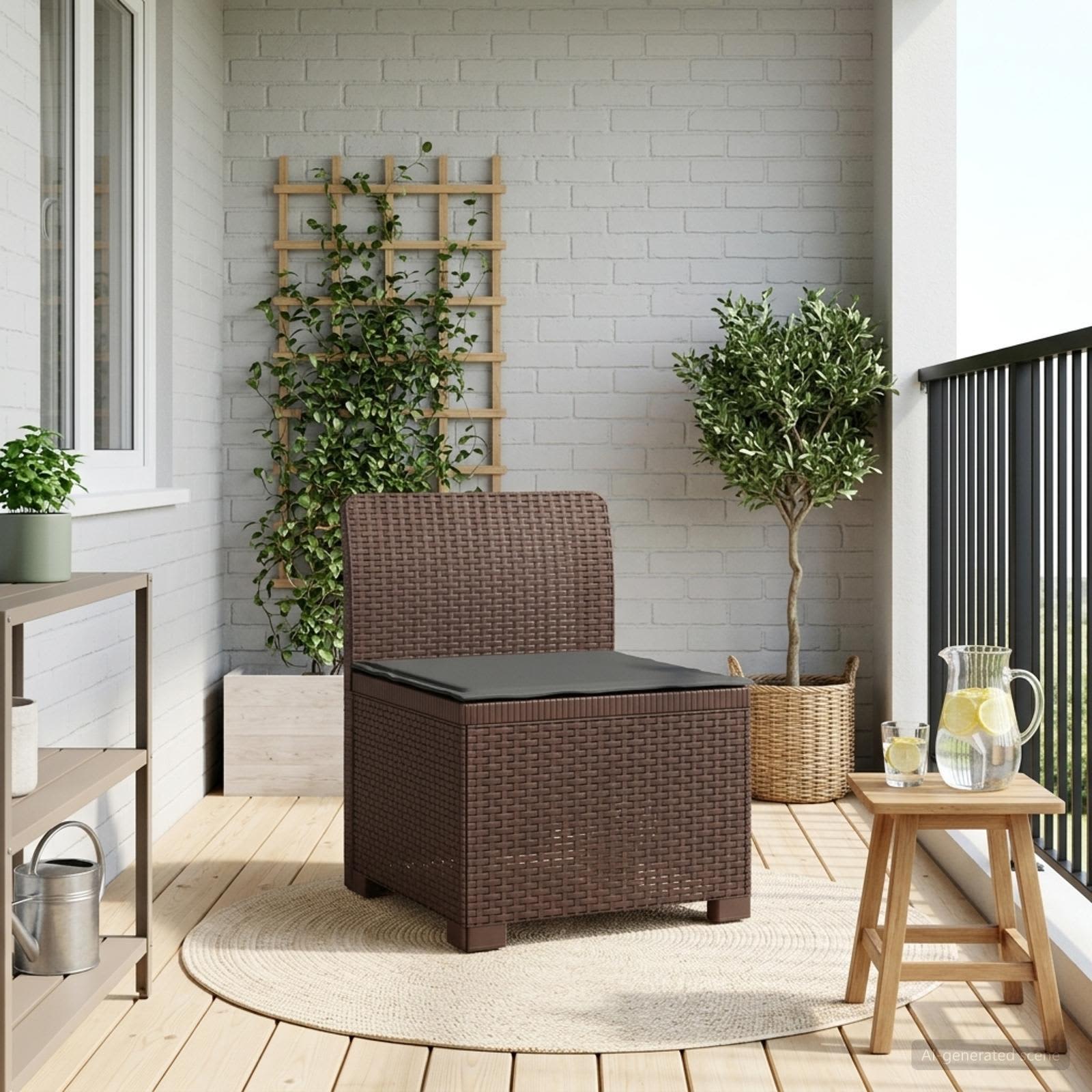 vidaXL Sofa Ogrodowa 1-osobowa z Poduszką w Wyglądzie Rattanowym PP