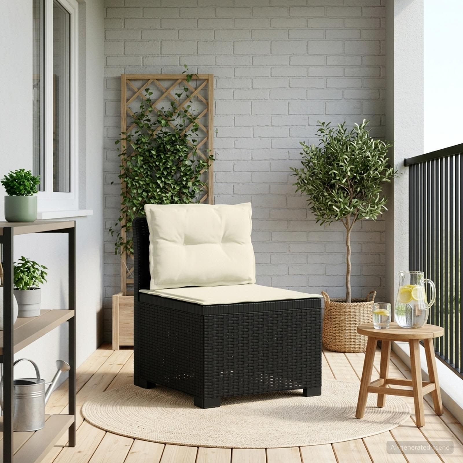 vidaXL Sofa Ogrodowa 1-osobowa z Poduszkami w Wyglądzie Rattanowym PP