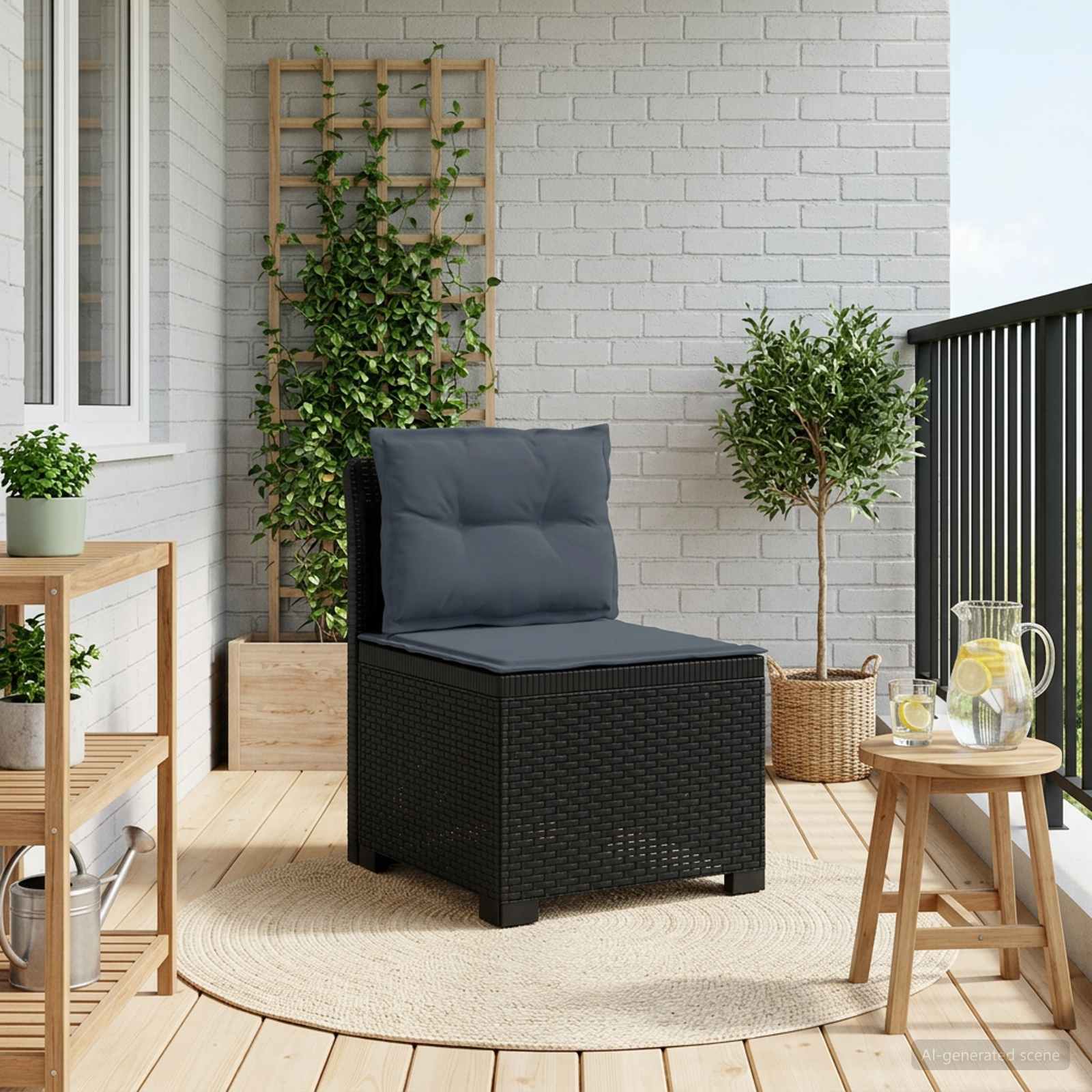 vidaXL Sofa Ogrodowa 1-osobowa z Poduszkami w Wyglądzie Rattanowym PP