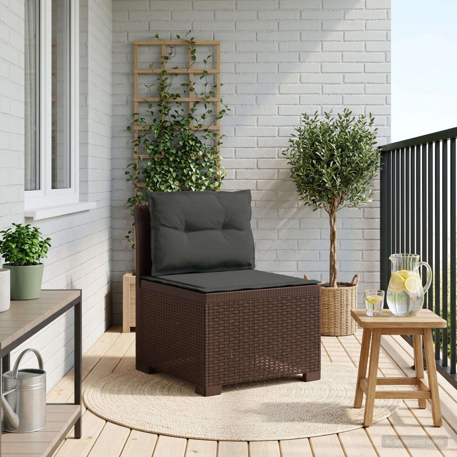 vidaXL Sofa Ogrodowa 1-osobowa z Poduszkami w Wyglądzie Rattanowym PP