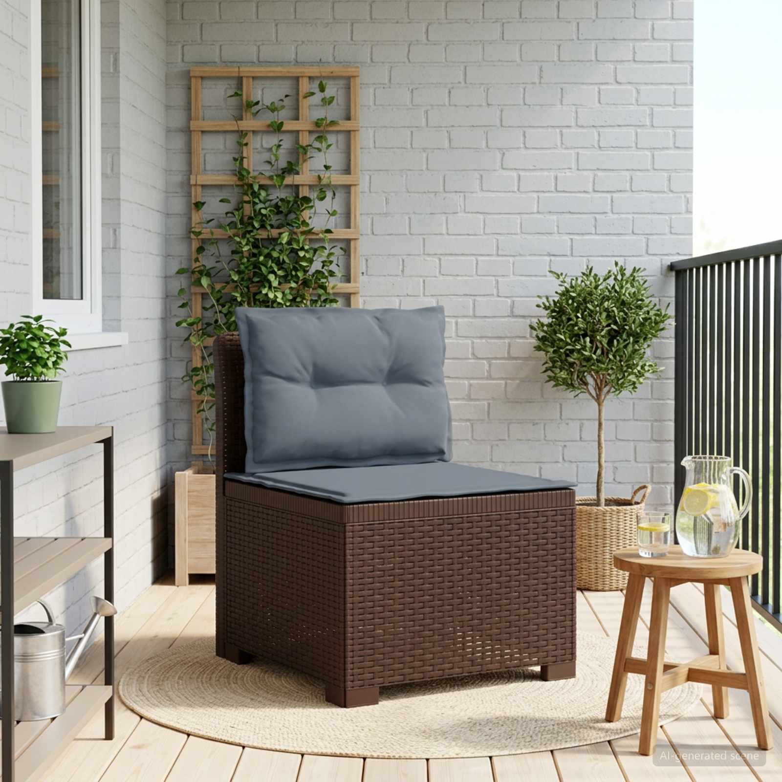vidaXL Sofa Ogrodowa 1-osobowa z Poduszkami w Wyglądzie Rattanowym PP