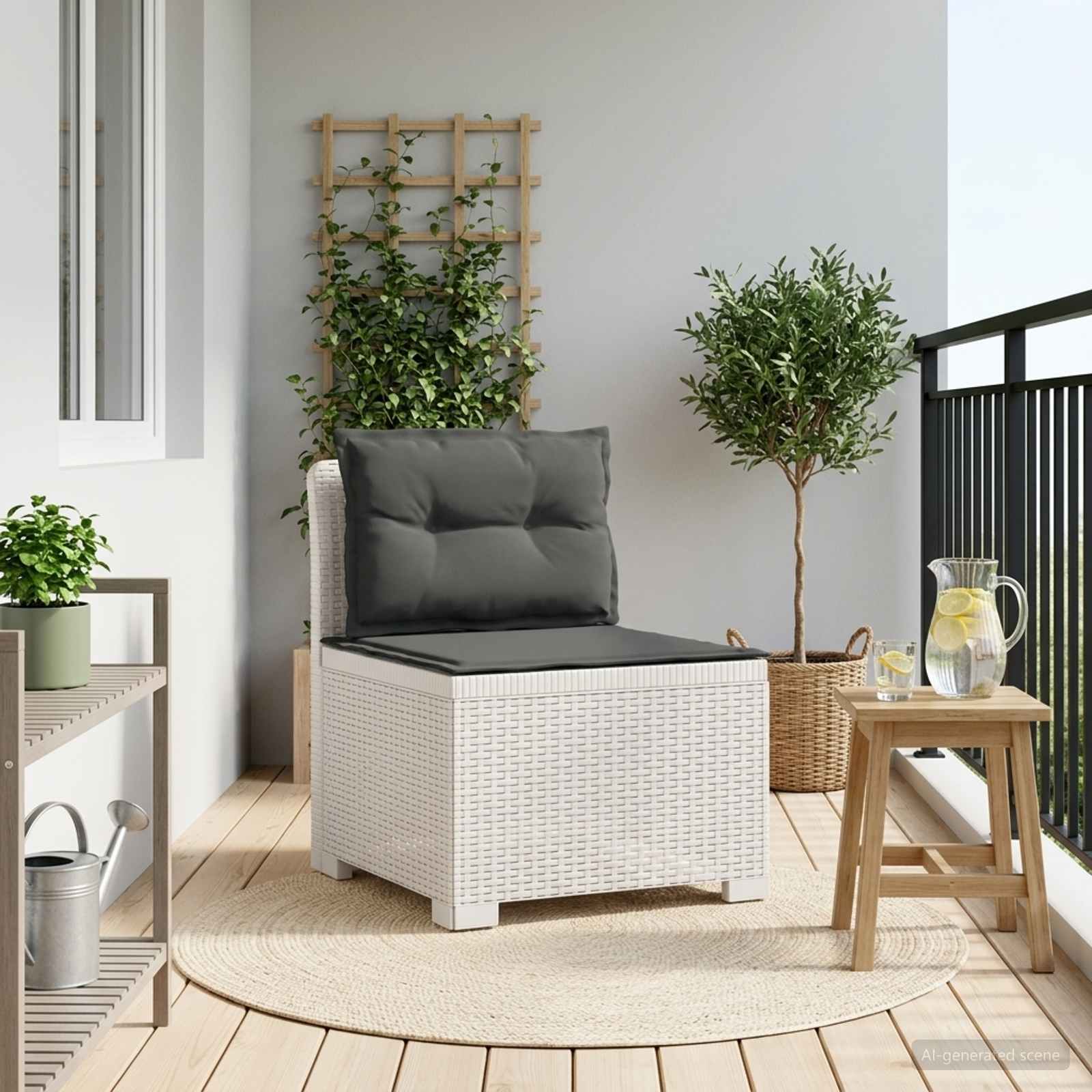 vidaXL Sofa Ogrodowa 1-osobowa z Poduszkami w Wyglądzie Rattanowym PP