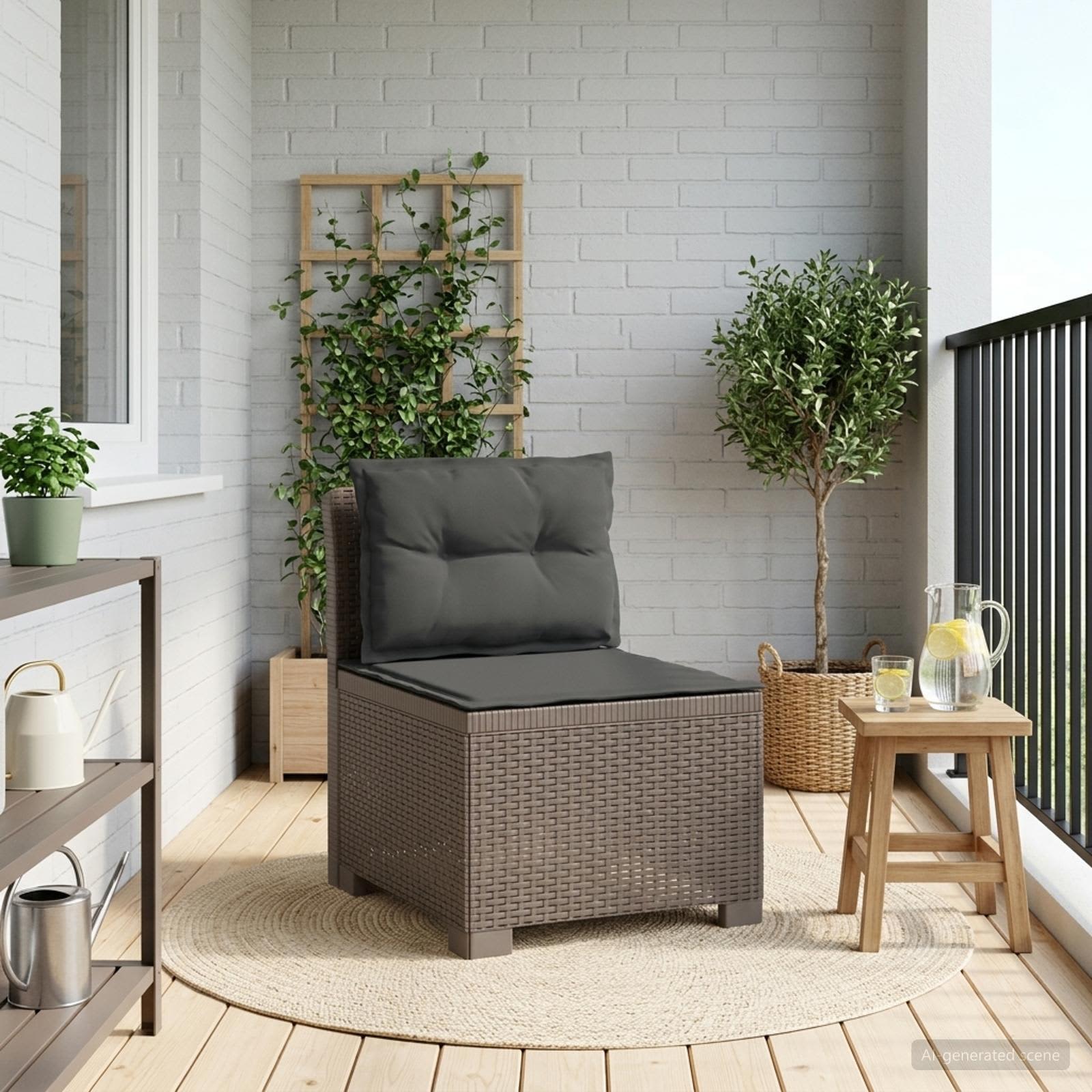 vidaXL Sofa Ogrodowa 1-osobowa z Poduszkami w Wyglądzie Rattanowym PP