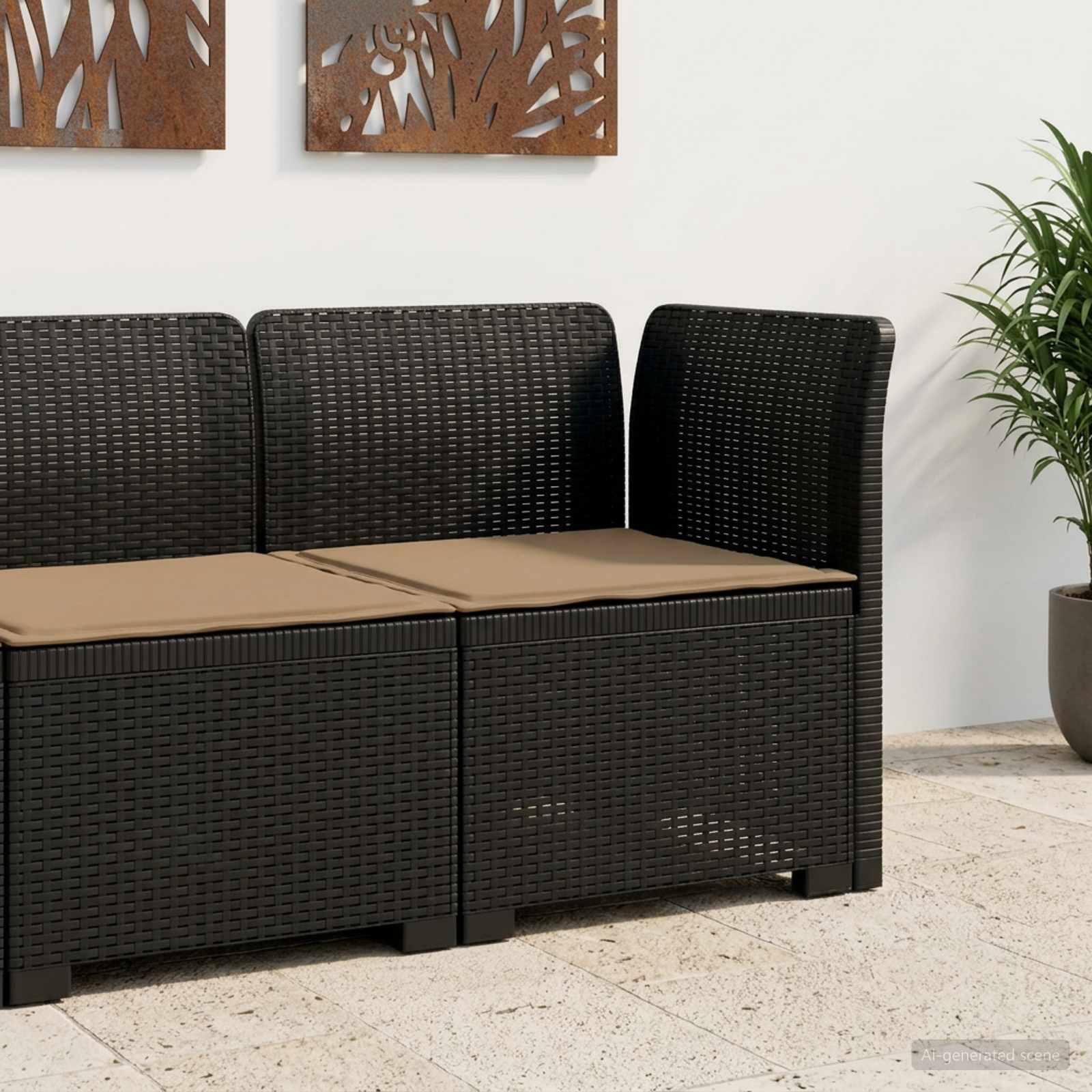 vidaXL Sofa Ogrodowa 1-osobowa z Poduszką w Wyglądzie Rattanowym PP