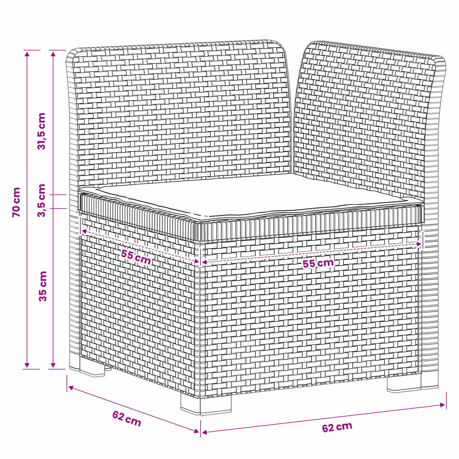 vidaXL Sofa Ogrodowa 1-osobowa z Poduszką w Wyglądzie Rattanowym PP