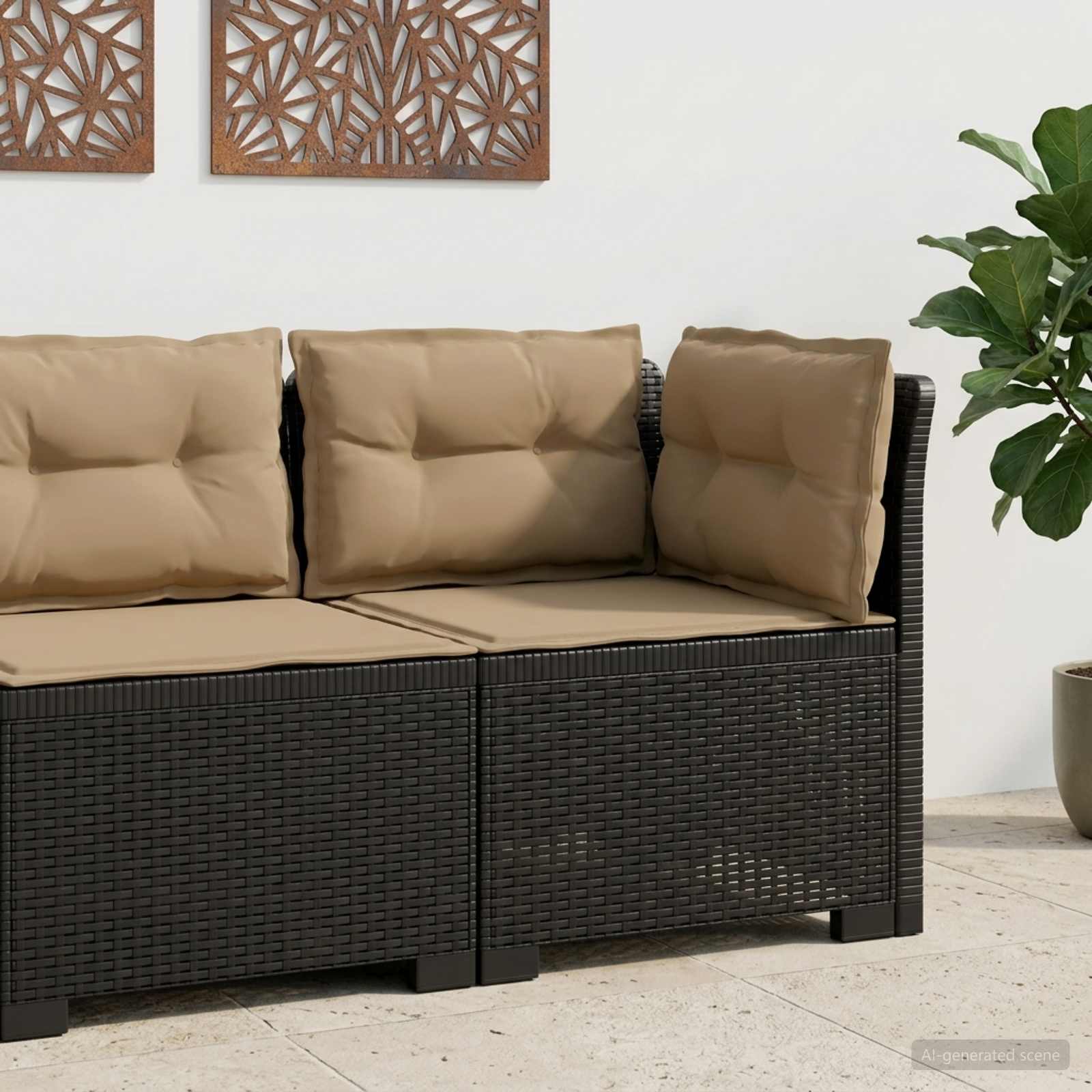 vidaXL Sofa Ogrodowa 1-osobowa z Poduszkami w Wyglądzie Rattanowym PP