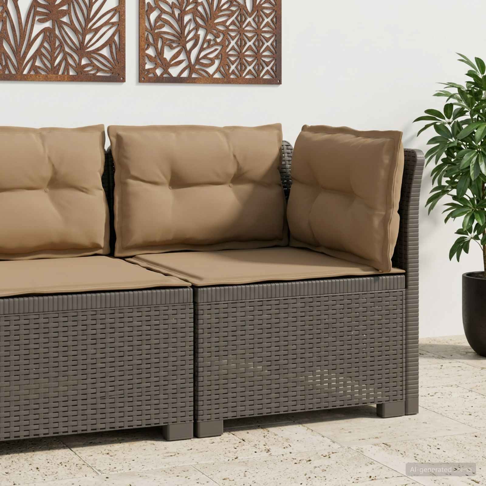 vidaXL Sofa Ogrodowa 1-osobowa z Poduszkami w Wyglądzie Rattanowym PP