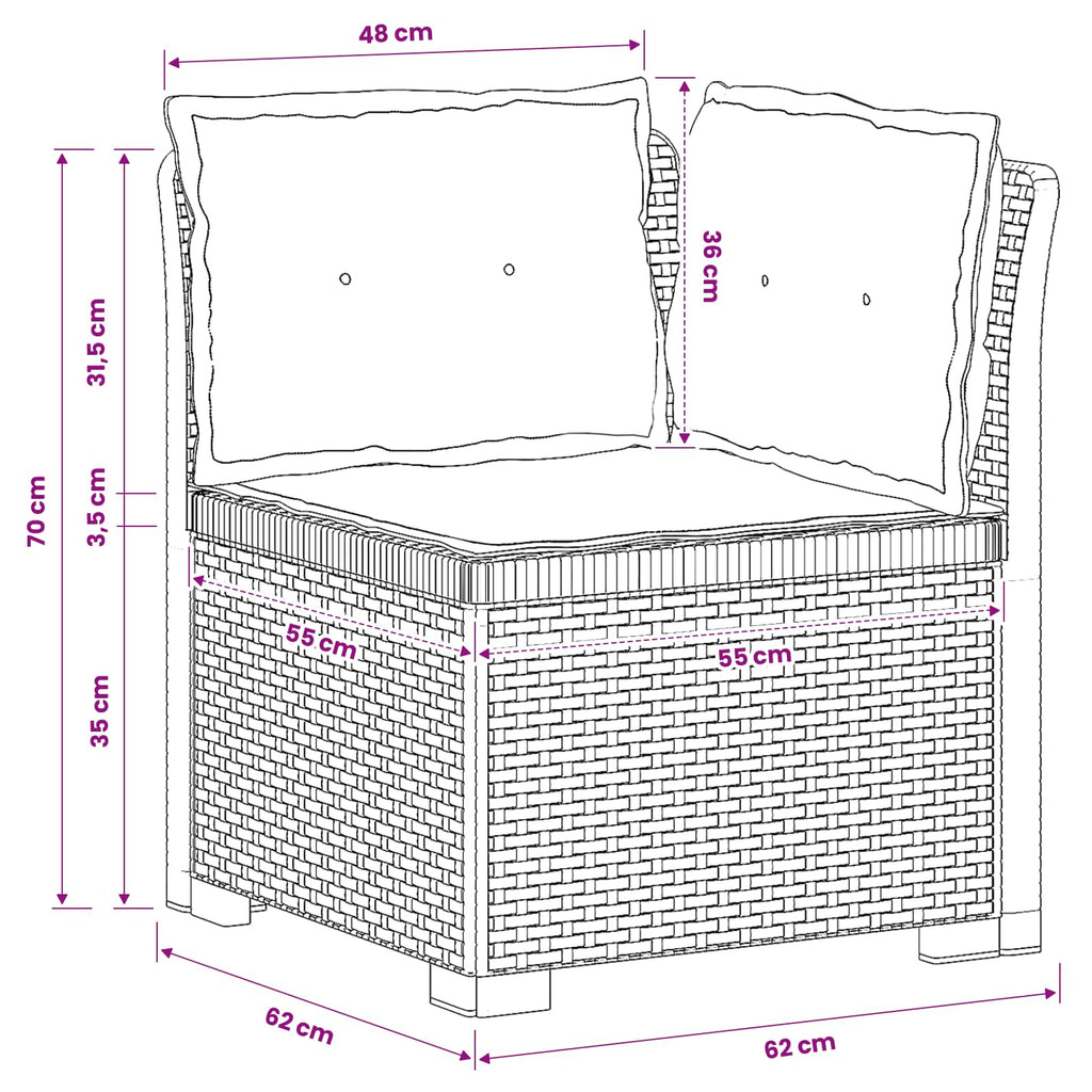 vidaXL Sofa Ogrodowa 1-osobowa z Poduszkami w Wyglądzie Rattanowym PP