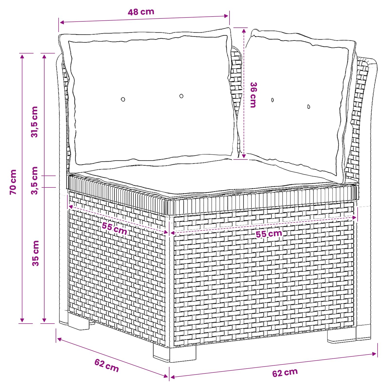 vidaXL Sofa Ogrodowa 1-osobowa z Poduszkami w Wyglądzie Rattanowym PP