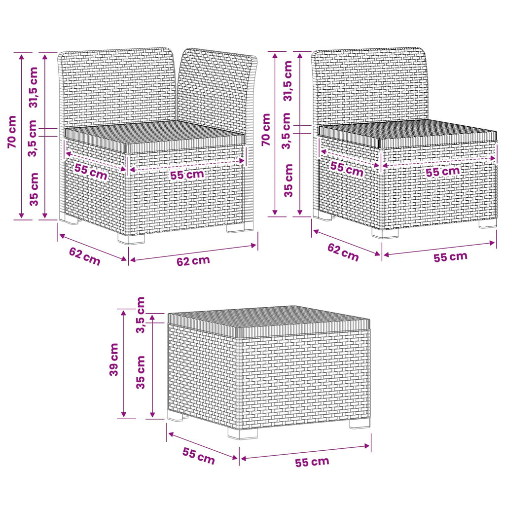 vidaXL Sofa Ogrodowa 3-osobowa Rattanowa PP antracytowy