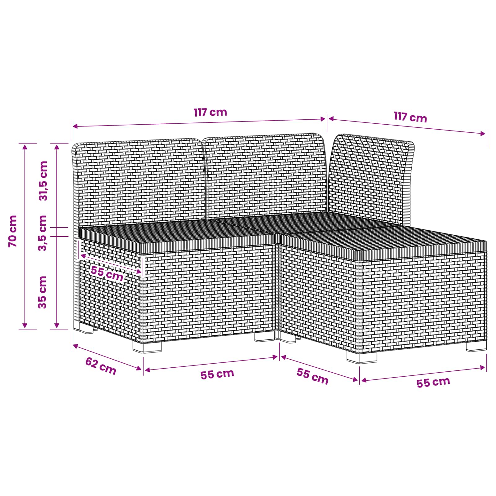vidaXL Sofa Ogrodowa 3-osobowa Rattanowa PP brązowy