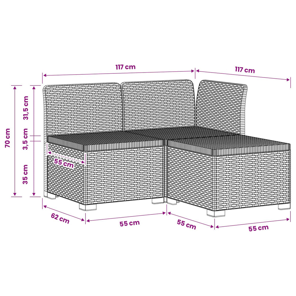 vidaXL Sofa Ogrodowa 3-osobowa Rattanowa PP jasnoszary