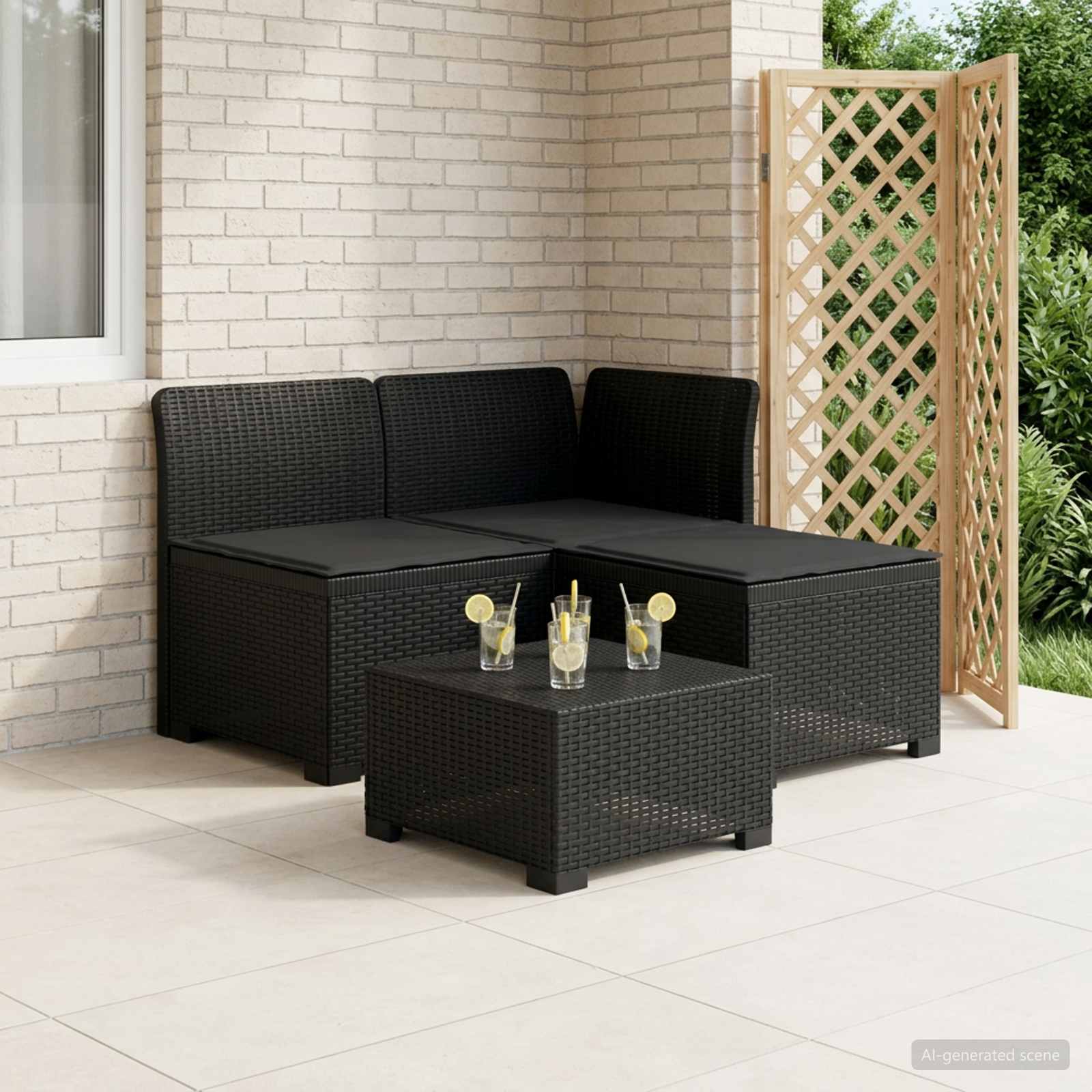 vidaXL Sofa ogrodowa 3-osobowa z poduszkami w rattanowym wyglądzie PP