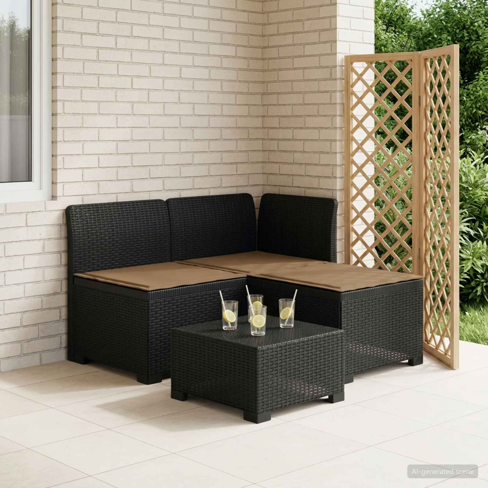 vidaXL Sofa ogrodowa 3-osobowa z poduszkami w rattanowym wyglądzie PP