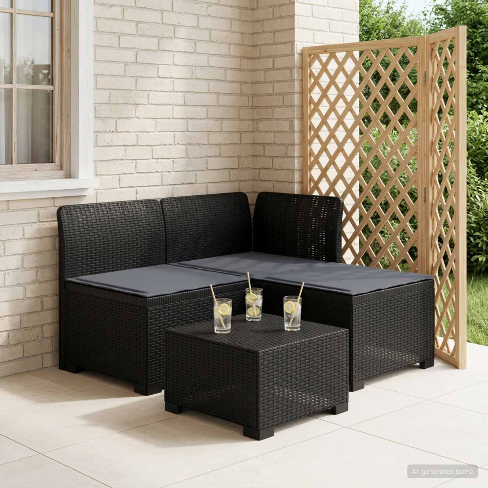 vidaXL Sofa ogrodowa 3-osobowa z poduszkami w rattanowym wyglądzie PP