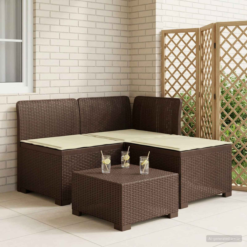vidaXL Sofa ogrodowa 3-osobowa z poduszkami w rattanowym wyglądzie PP