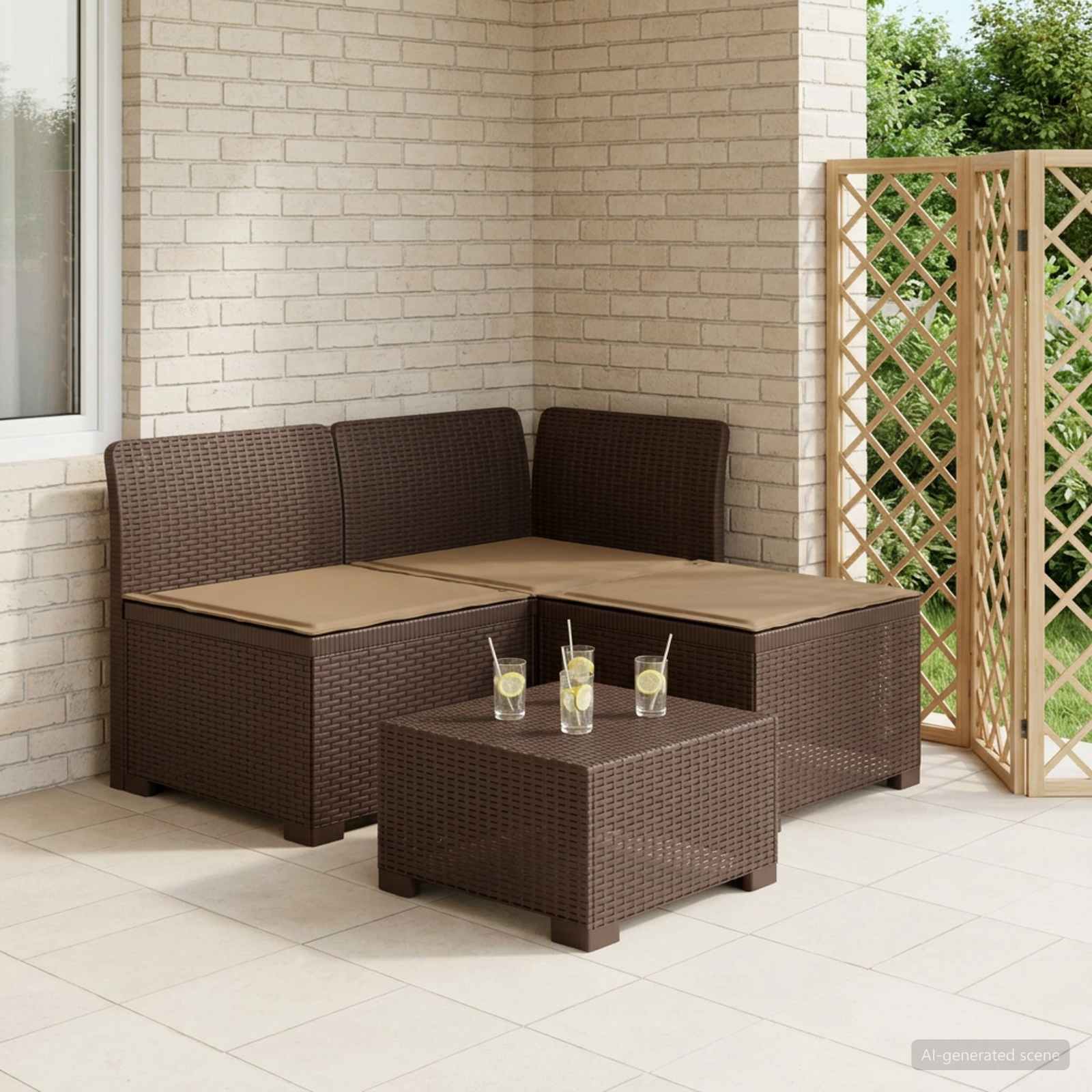vidaXL Sofa ogrodowa 3-osobowa z poduszkami w rattanowym wyglądzie PP