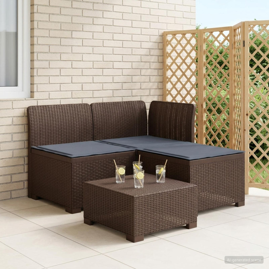 vidaXL Sofa ogrodowa 3-osobowa z poduszkami w rattanowym wyglądzie PP