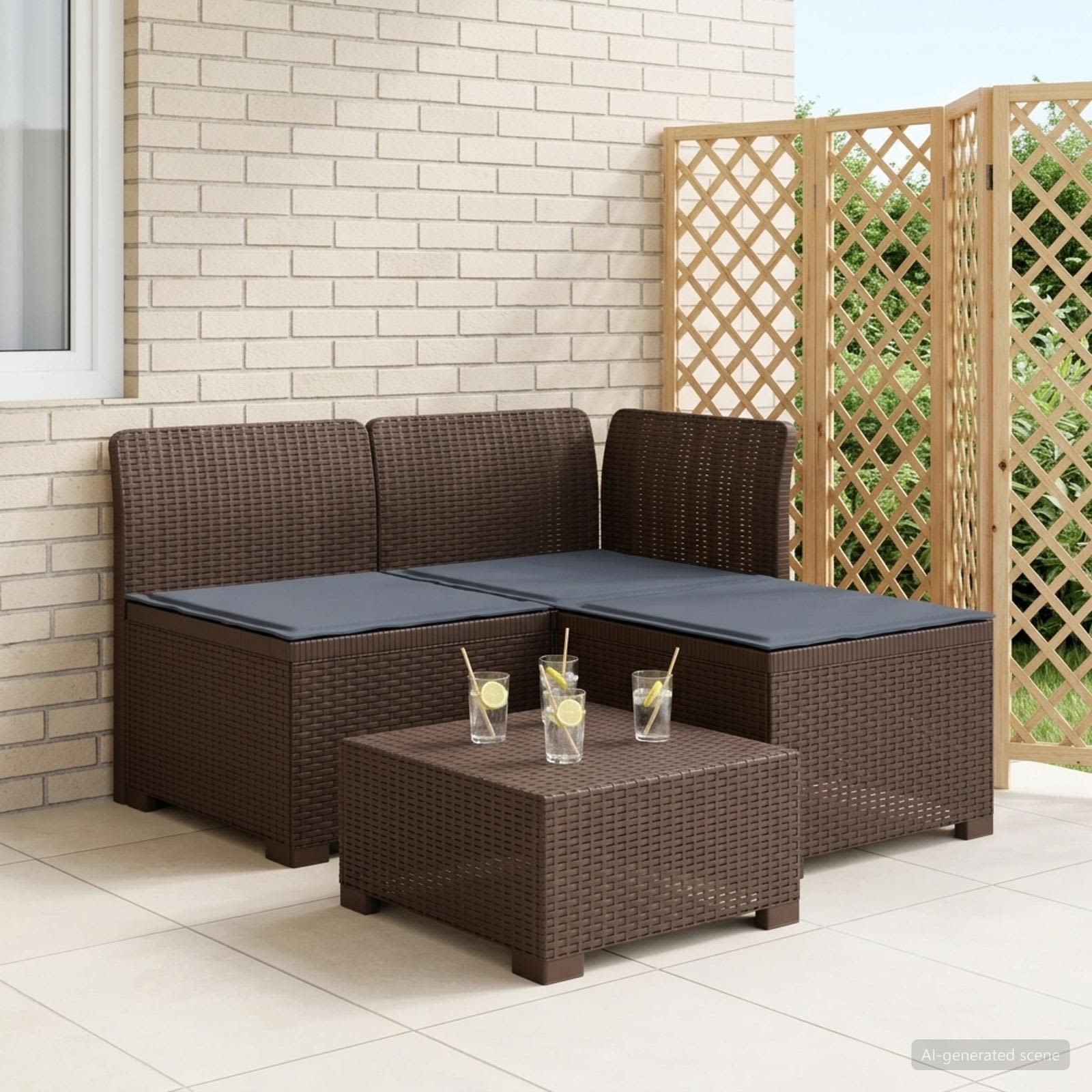 vidaXL Sofa ogrodowa 3-osobowa z poduszkami w rattanowym wyglądzie PP