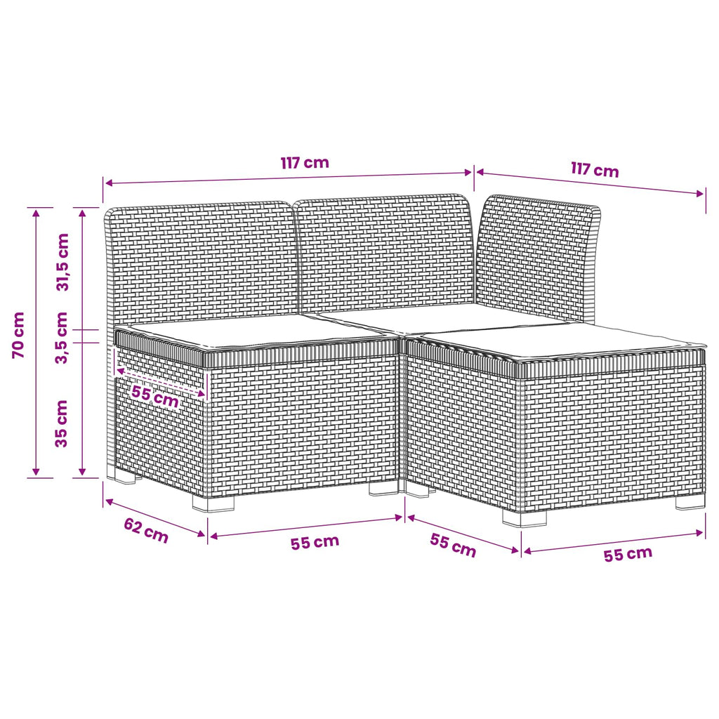vidaXL Sofa ogrodowa 3-osobowa z poduszkami w rattanowym wyglądzie PP