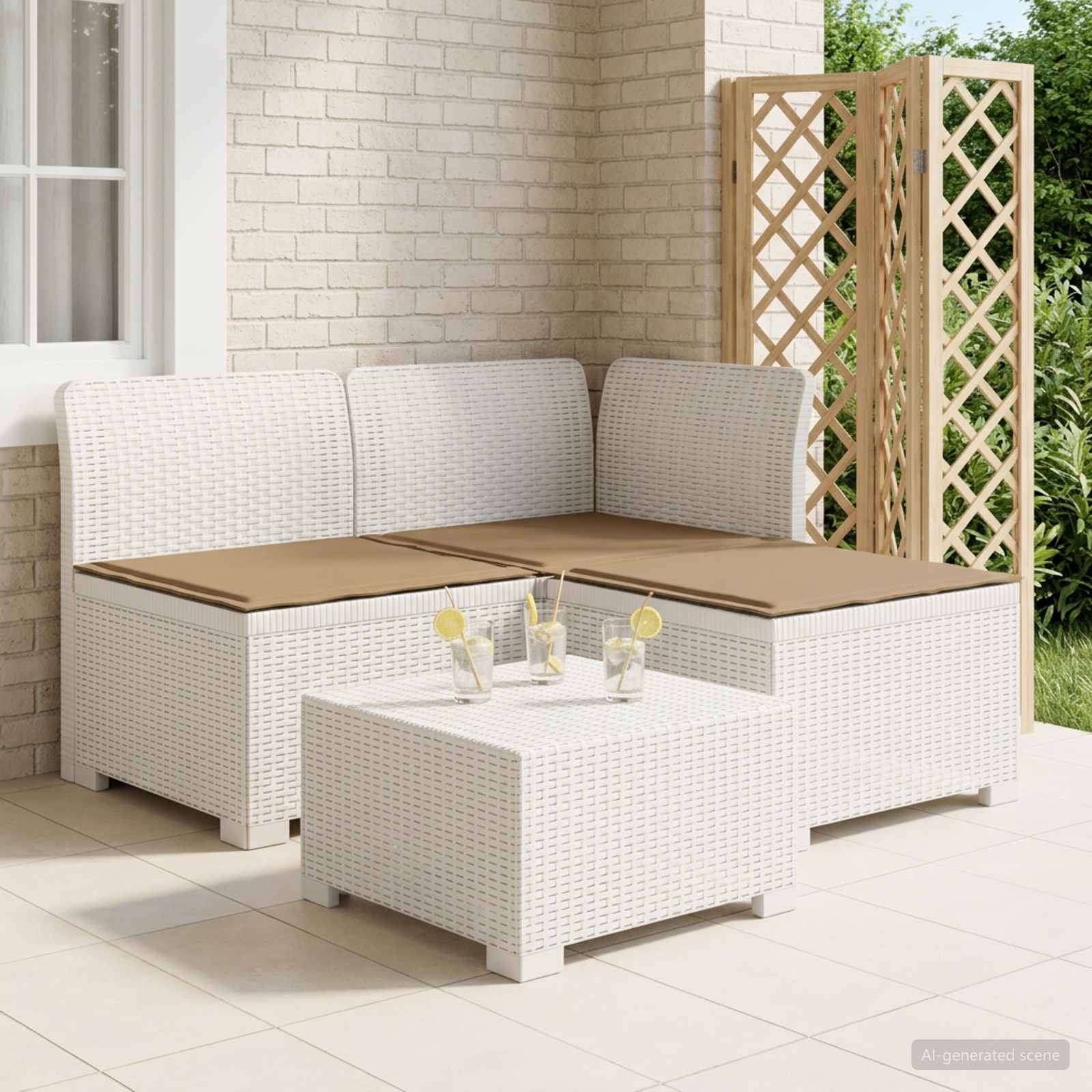 vidaXL Sofa ogrodowa 3-osobowa z poduszkami w rattanowym wyglądzie PP