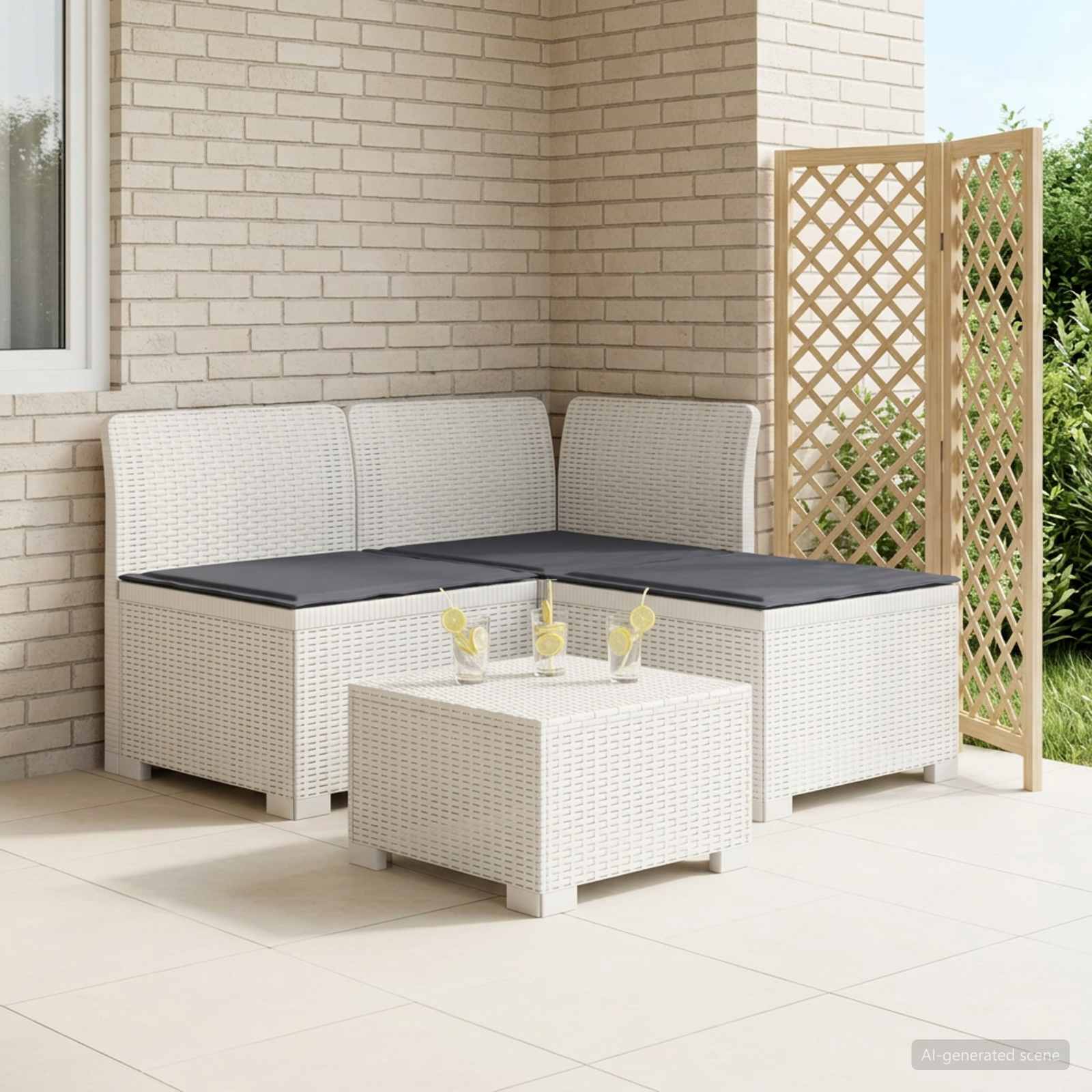 vidaXL Sofa ogrodowa 3-osobowa z poduszkami w rattanowym wyglądzie PP