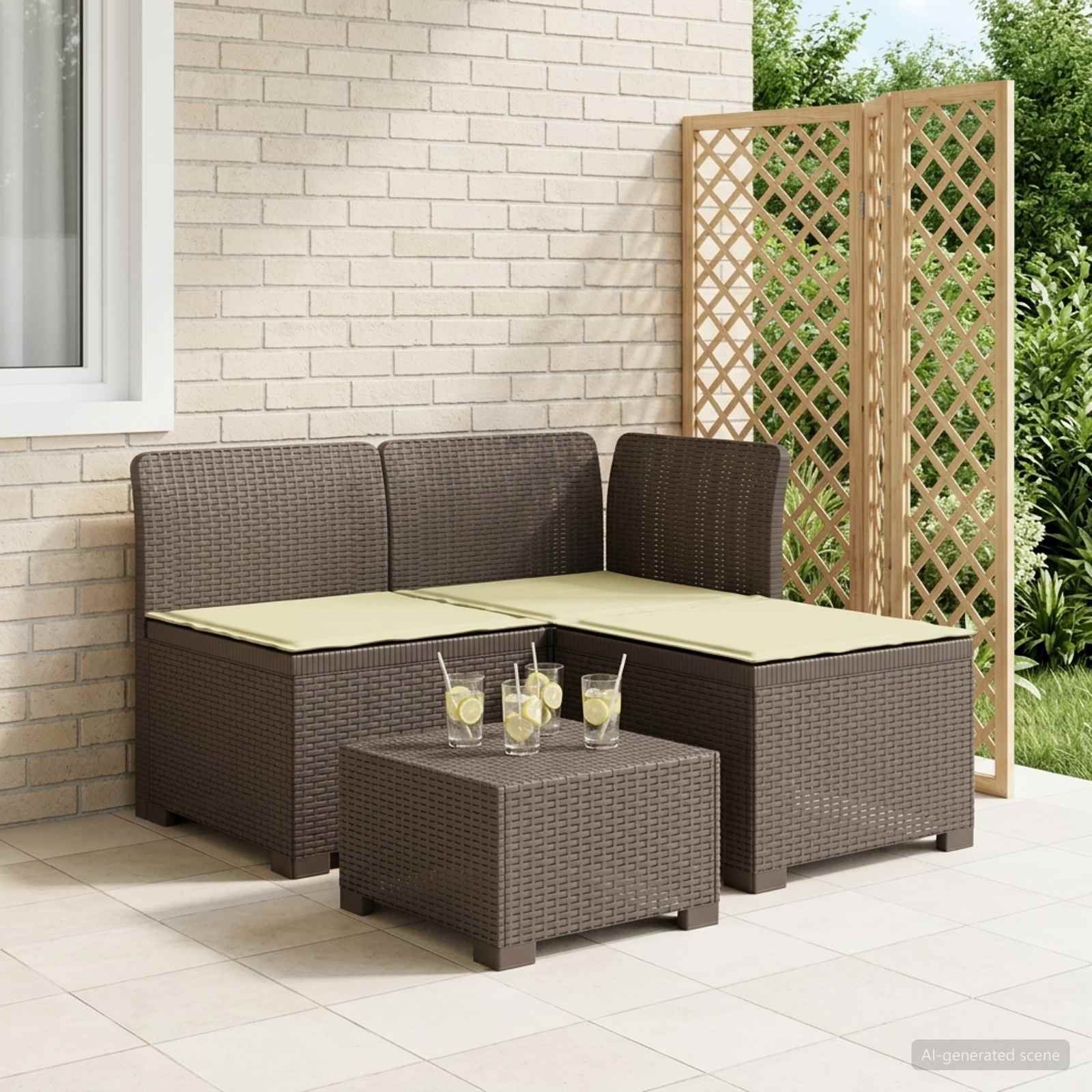 vidaXL Sofa ogrodowa 3-osobowa z poduszkami w rattanowym wyglądzie PP