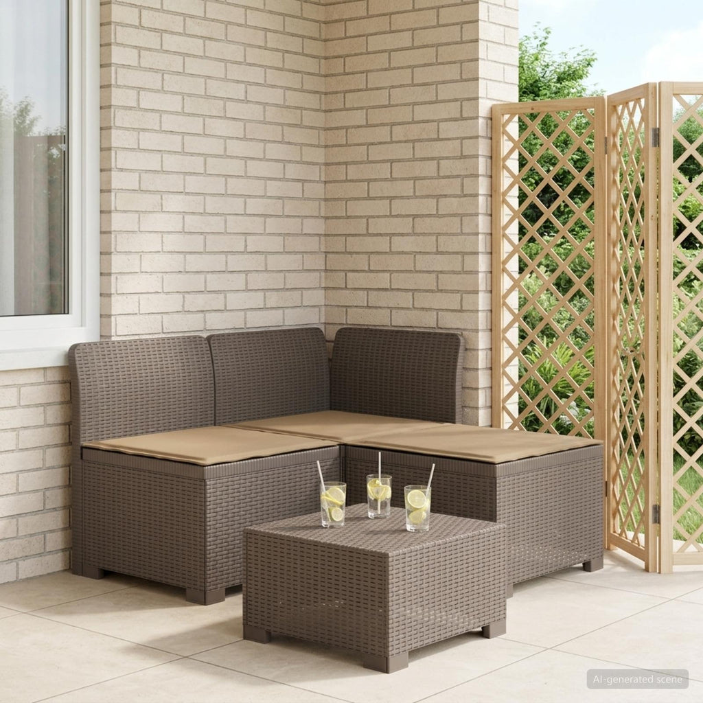 vidaXL Sofa ogrodowa 3-osobowa z poduszkami w rattanowym wyglądzie PP