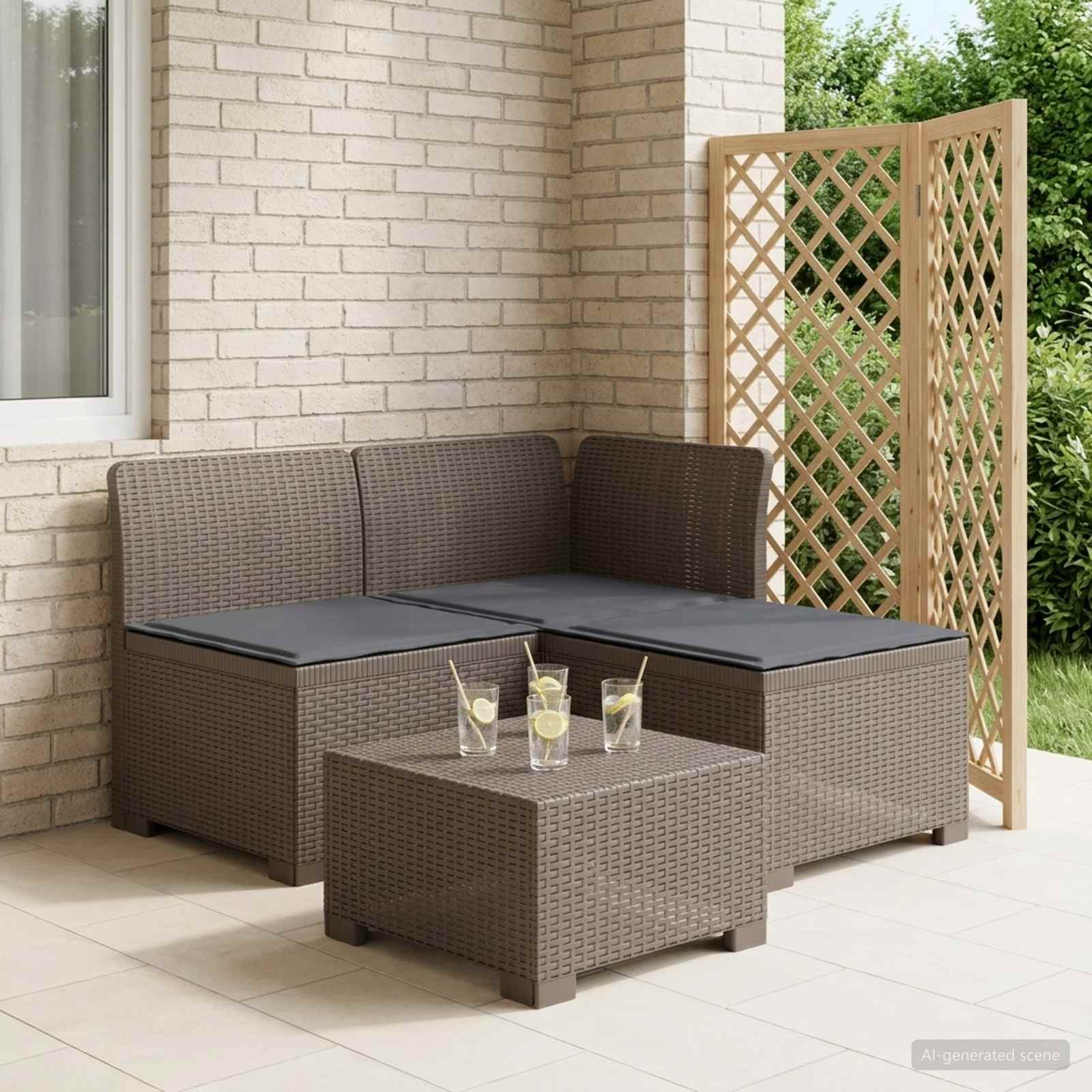 vidaXL Sofa ogrodowa 3-osobowa z poduszkami w rattanowym wyglądzie PP