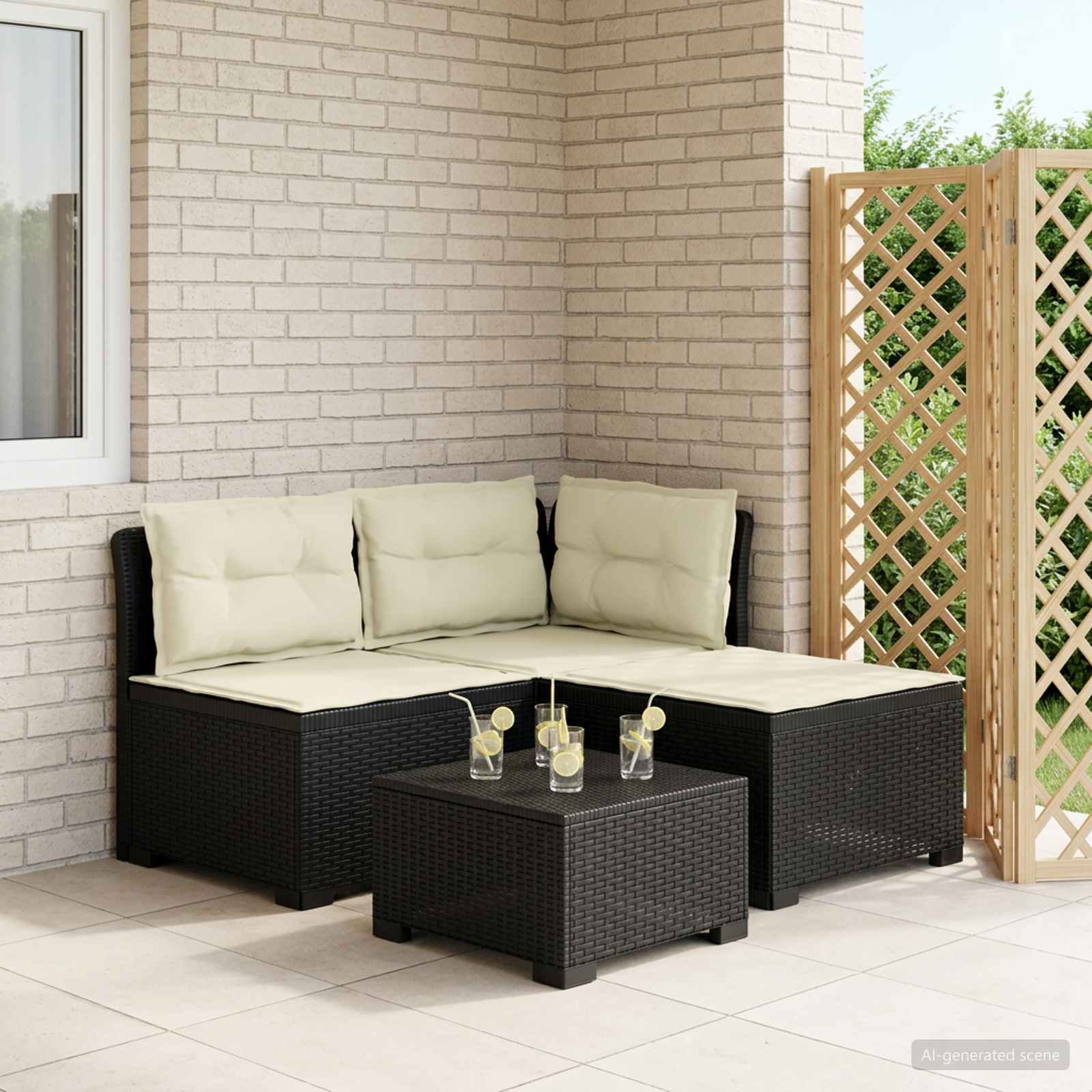 vidaXL Sofa ogrodowa 3-osobowa z poduszkami w rattanowym wyglądzie PP