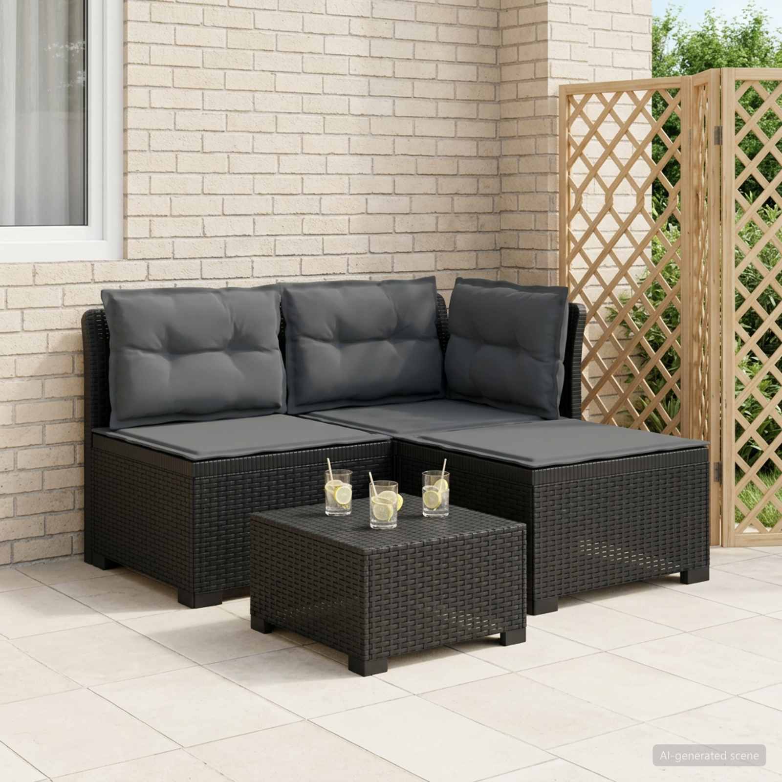 vidaXL Sofa ogrodowa 3-osobowa z poduszkami w rattanowym wyglądzie PP